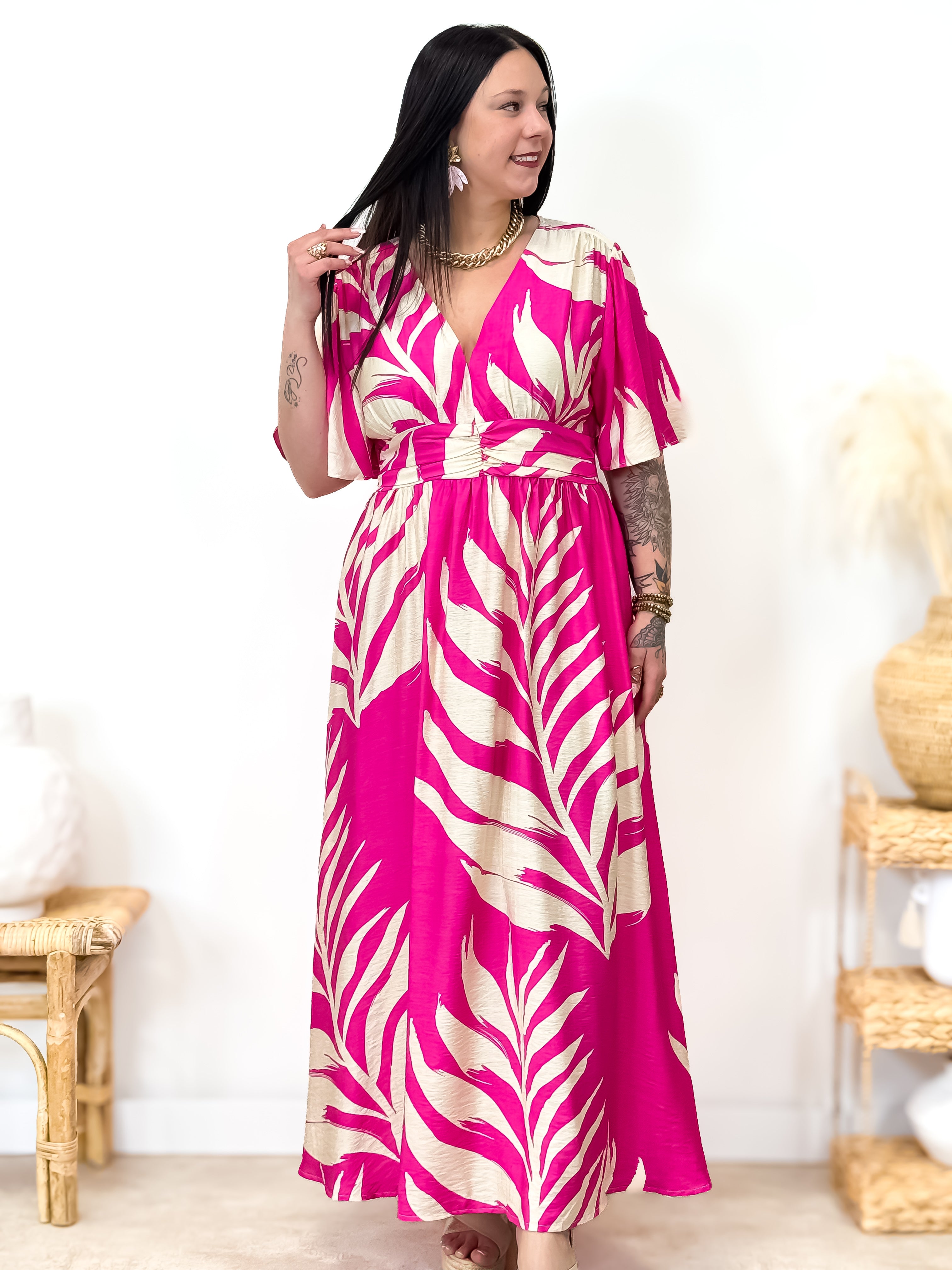 Jurk - Franka - Fuchsia &amp; Beige