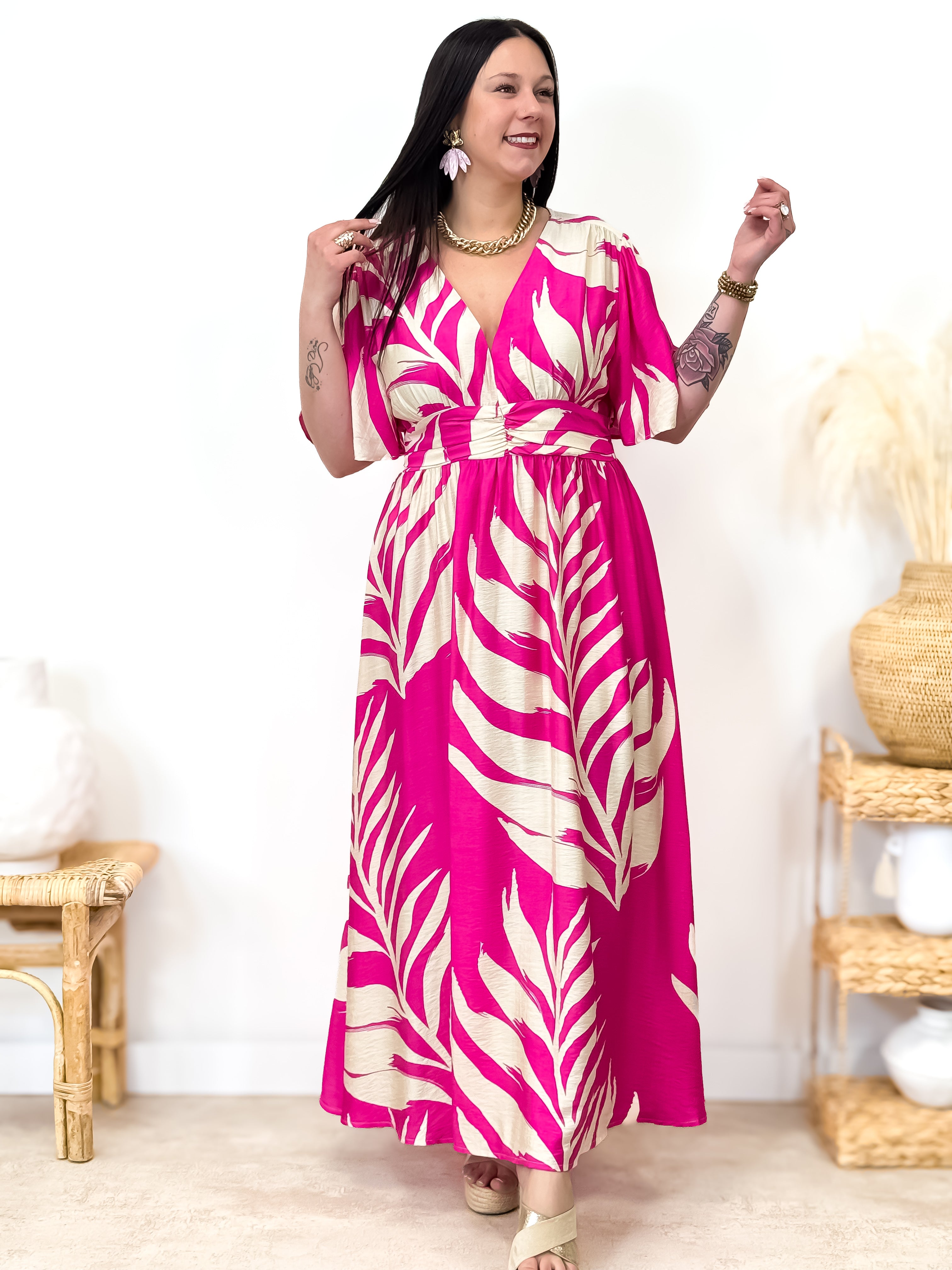 Jurk - Franka - Fuchsia &amp; Beige