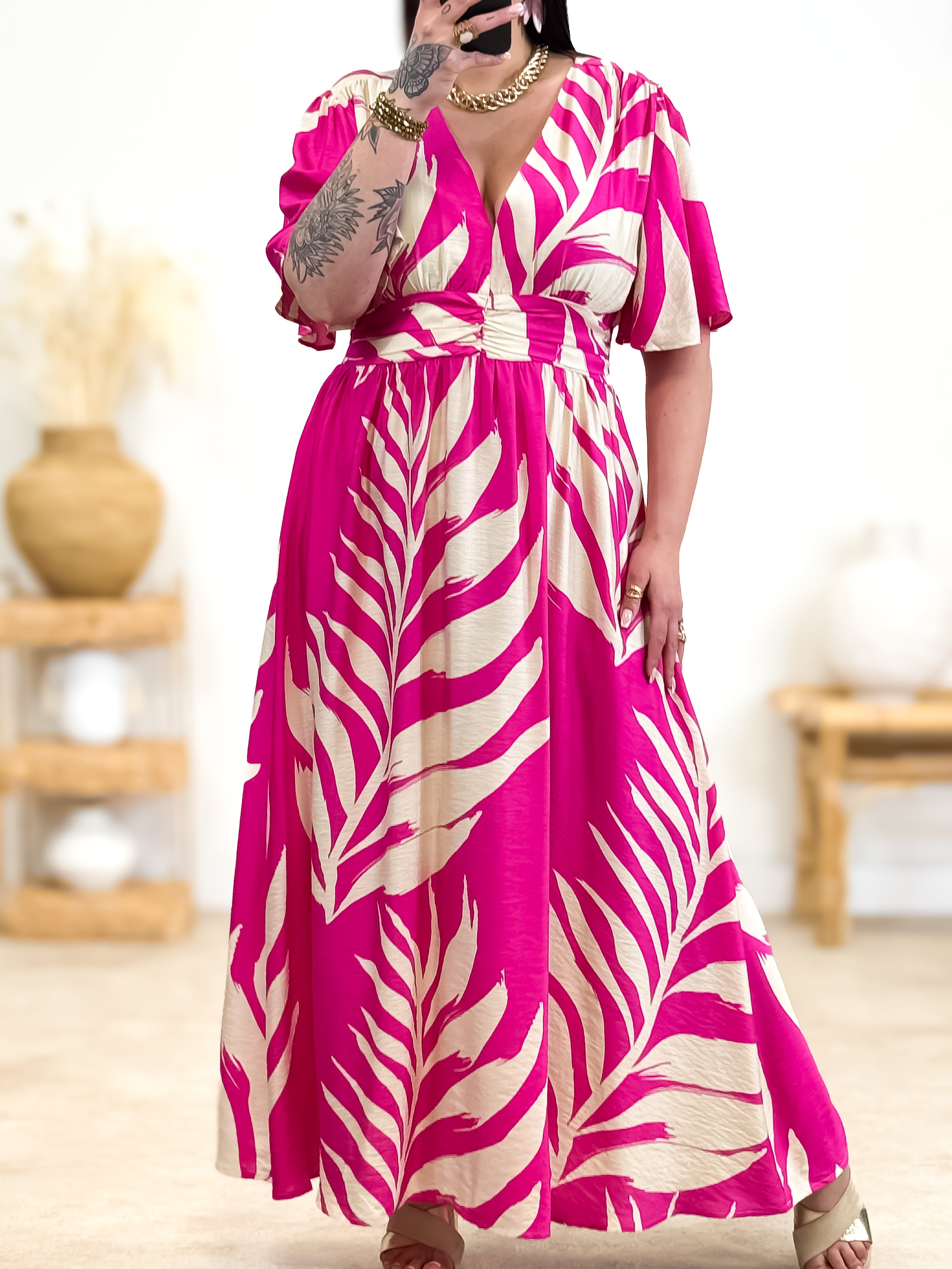 Jurk - Franka - Fuchsia &amp; Beige