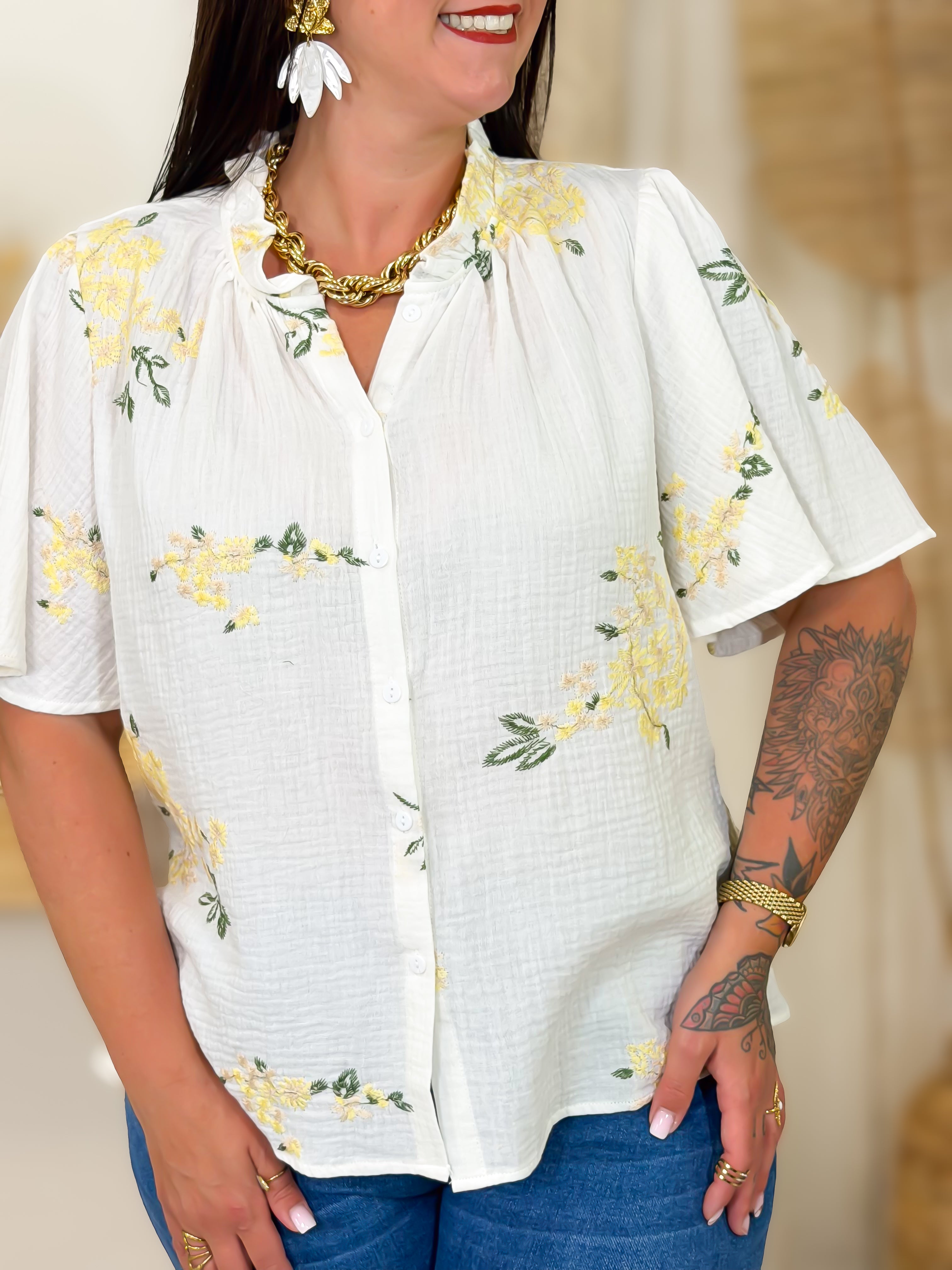 Blouse - Nelle - Blanc & Jaune