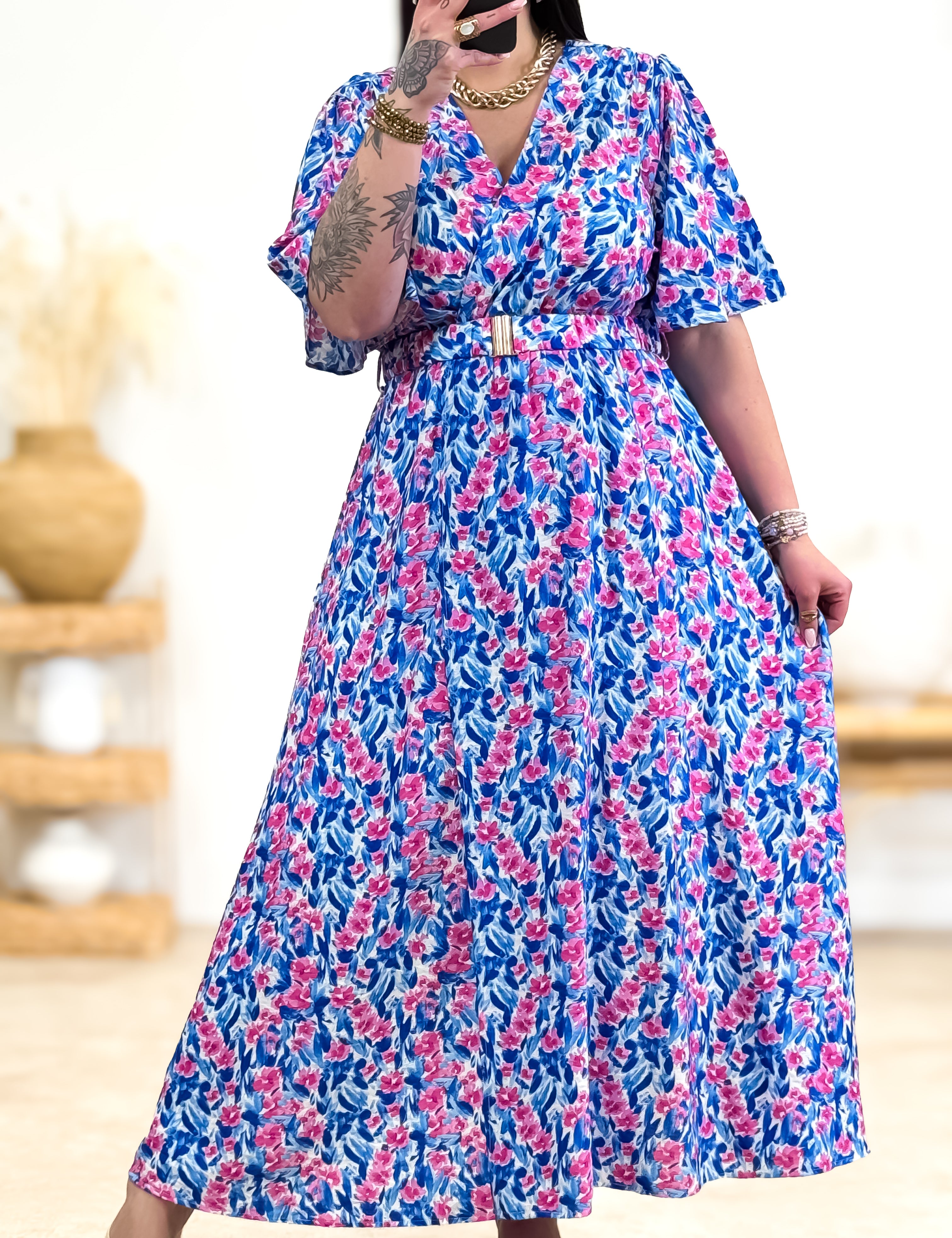Robe - Jacqueline - Bleu & Rose