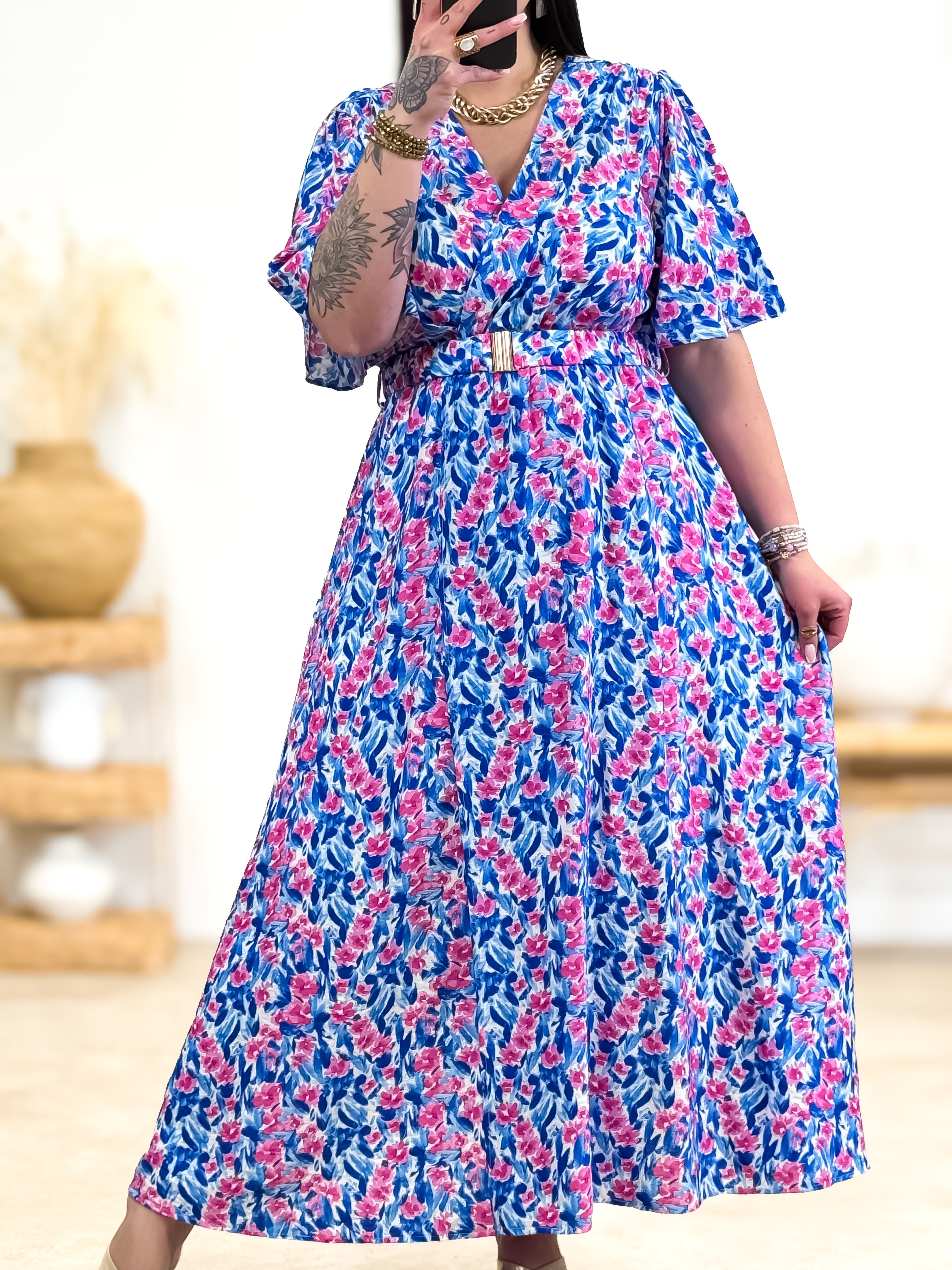 Jurk - Jacqueline - Blauw &amp; Roze