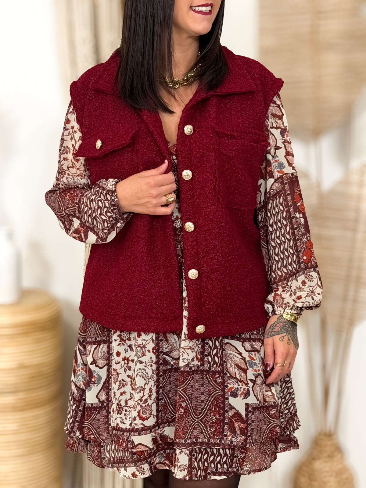 Veste sans manches teddy grande taille Catalina bordeaux