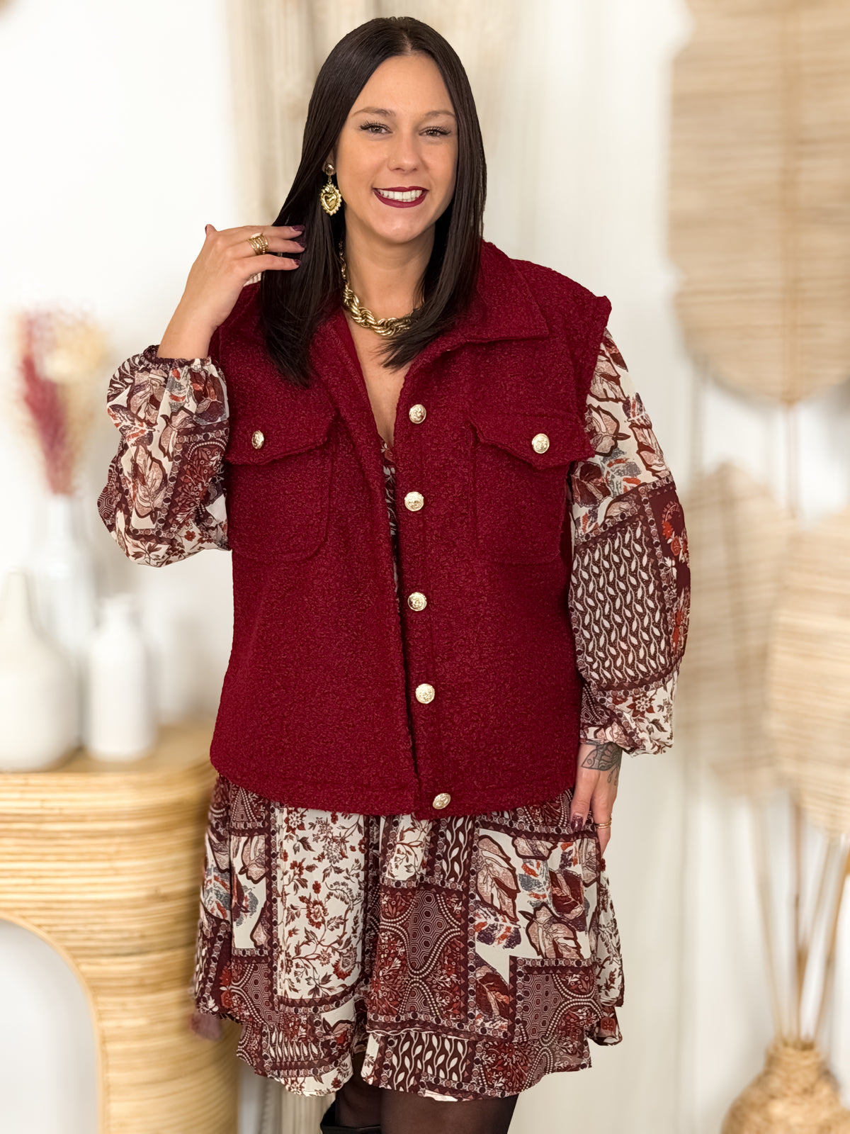 Veste sans manches teddy grande taille Catalina bordeaux