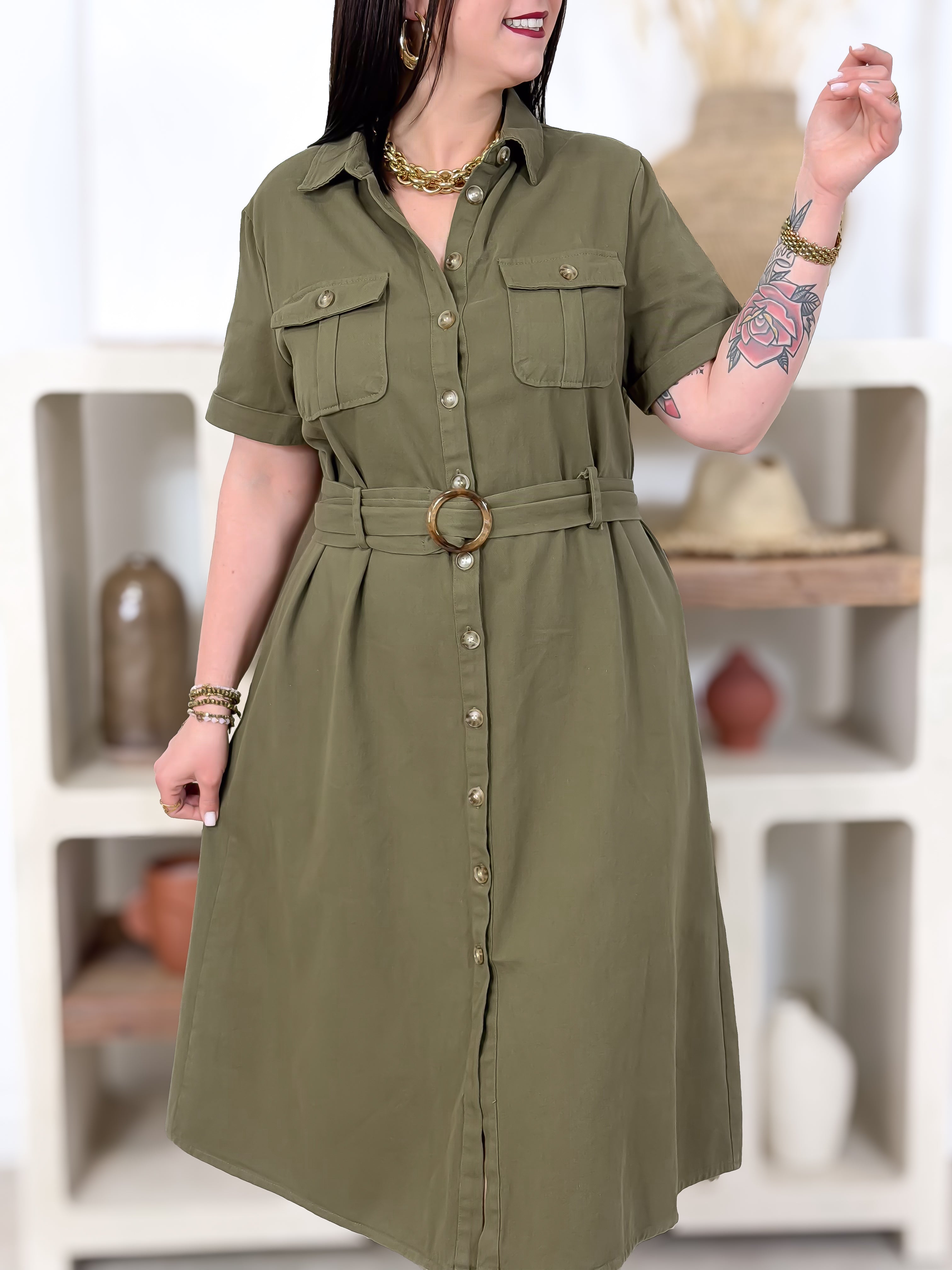 Robe Chemise - Théa - Kaki