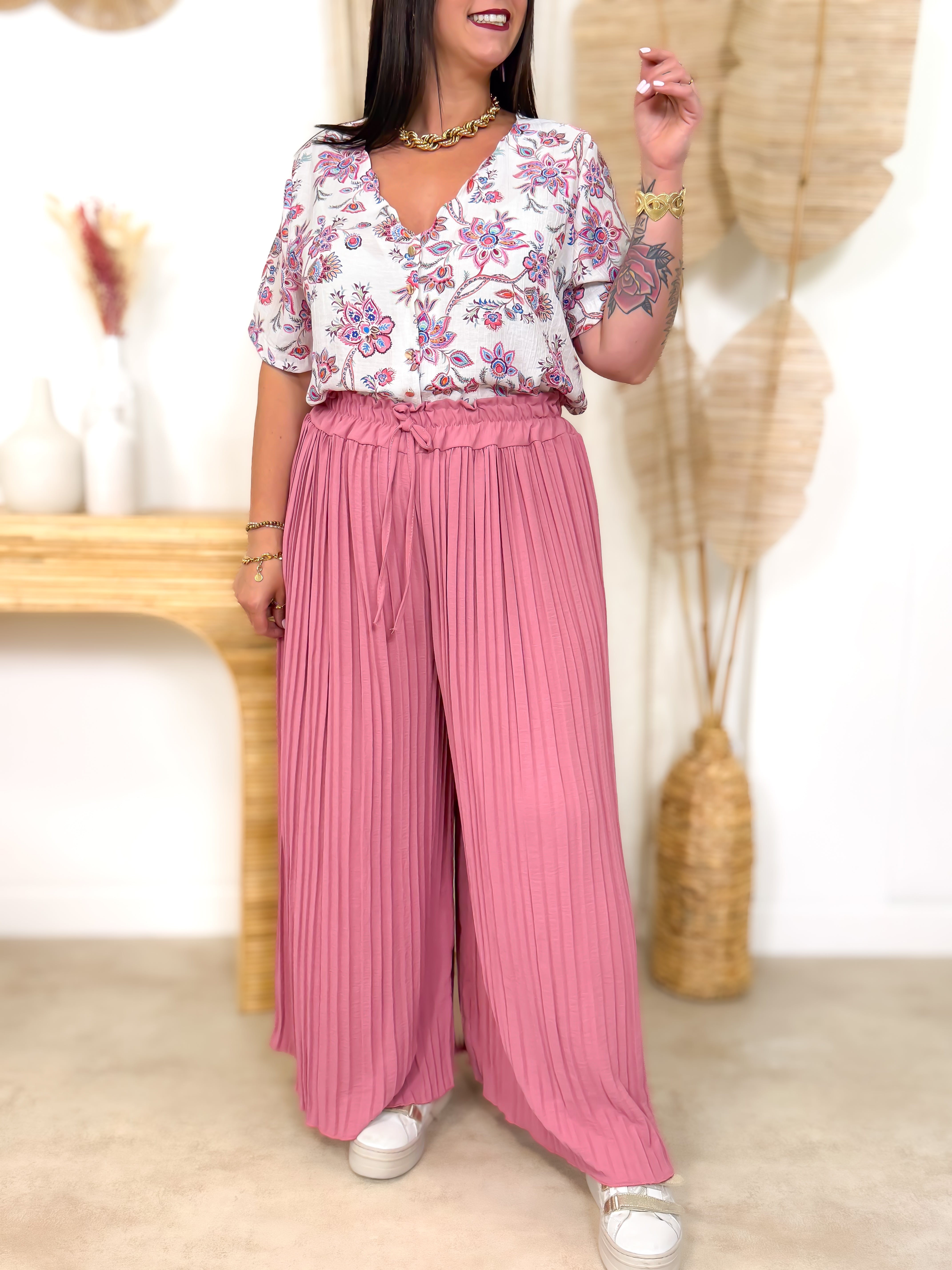 Blouse - Soraya - Ecru & Fuchsia