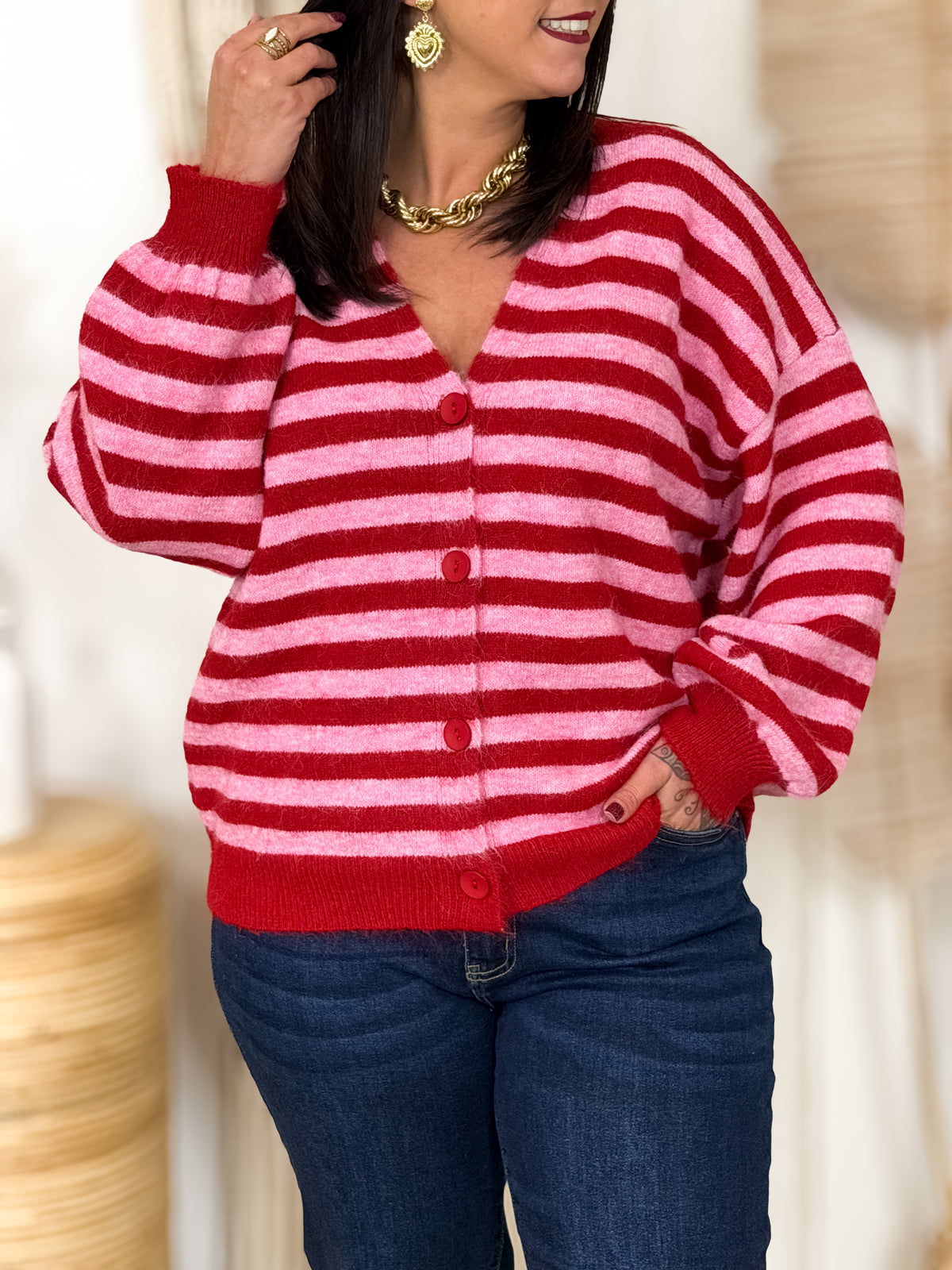 Gilet grande taille Maxy rose et rouge