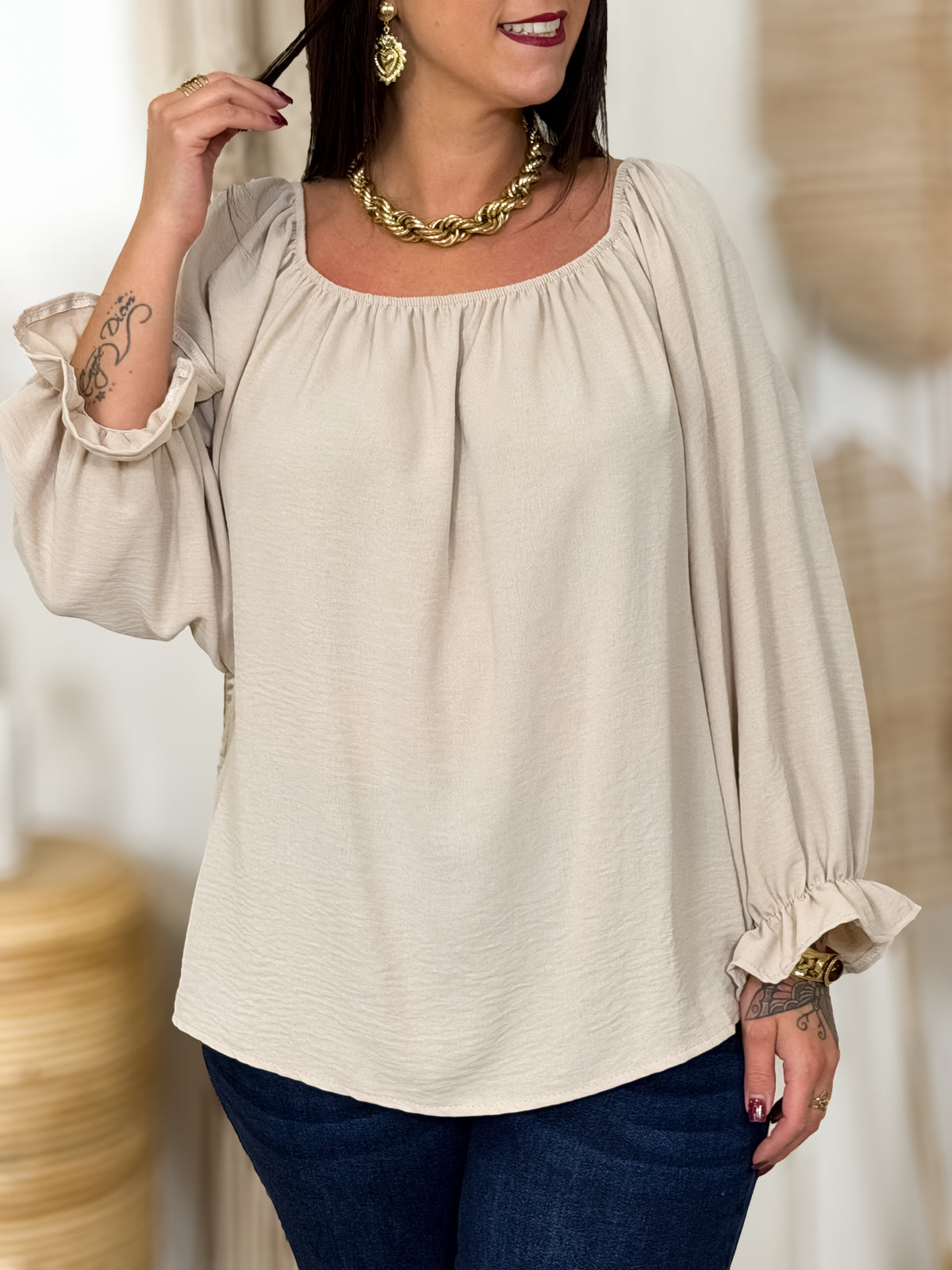 Blouse grande taille Joely beige