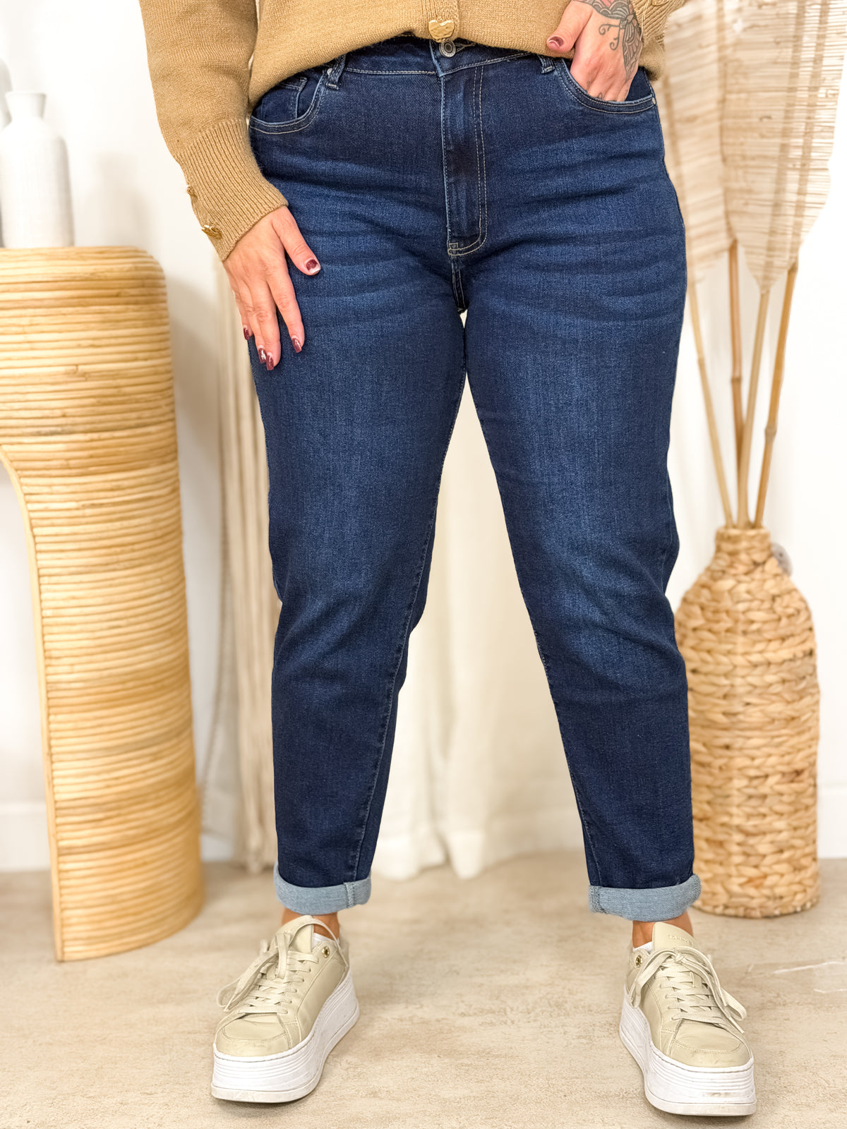Jeans mom grande taille Kella bleu