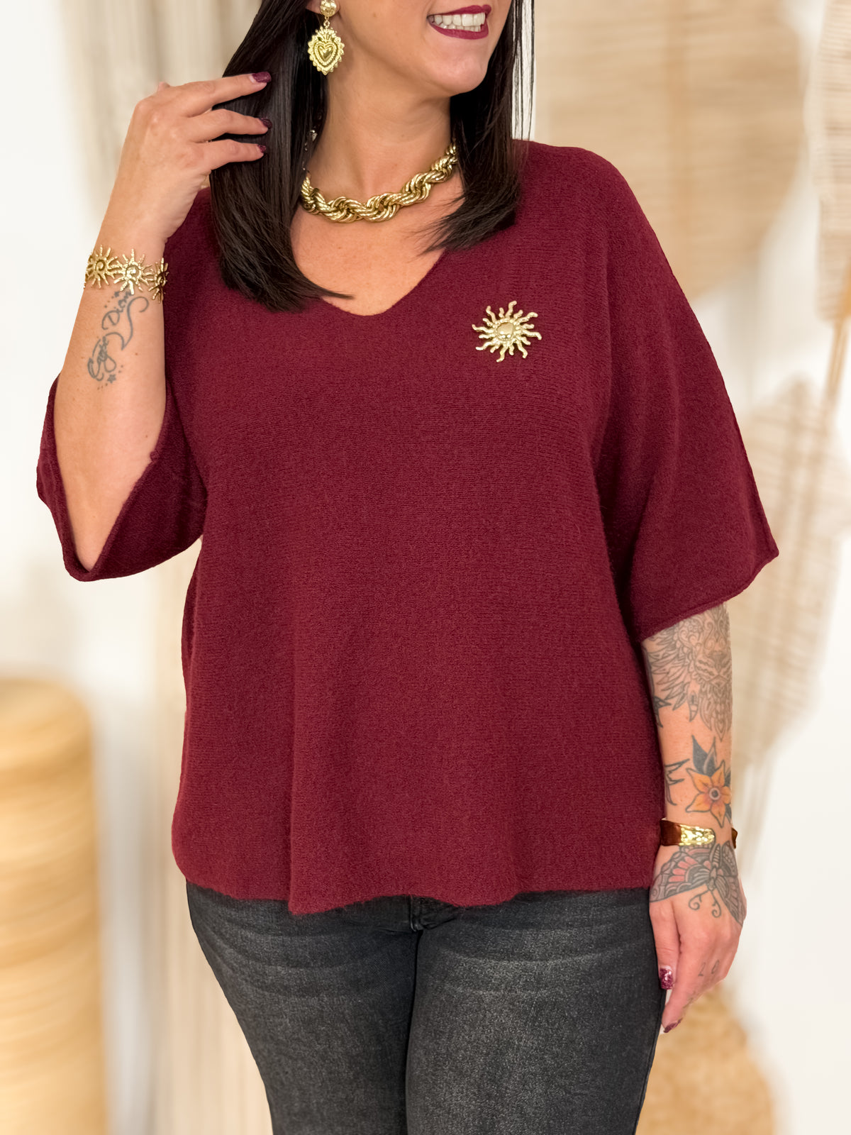 Pull oversize grande taille Alma bordeaux