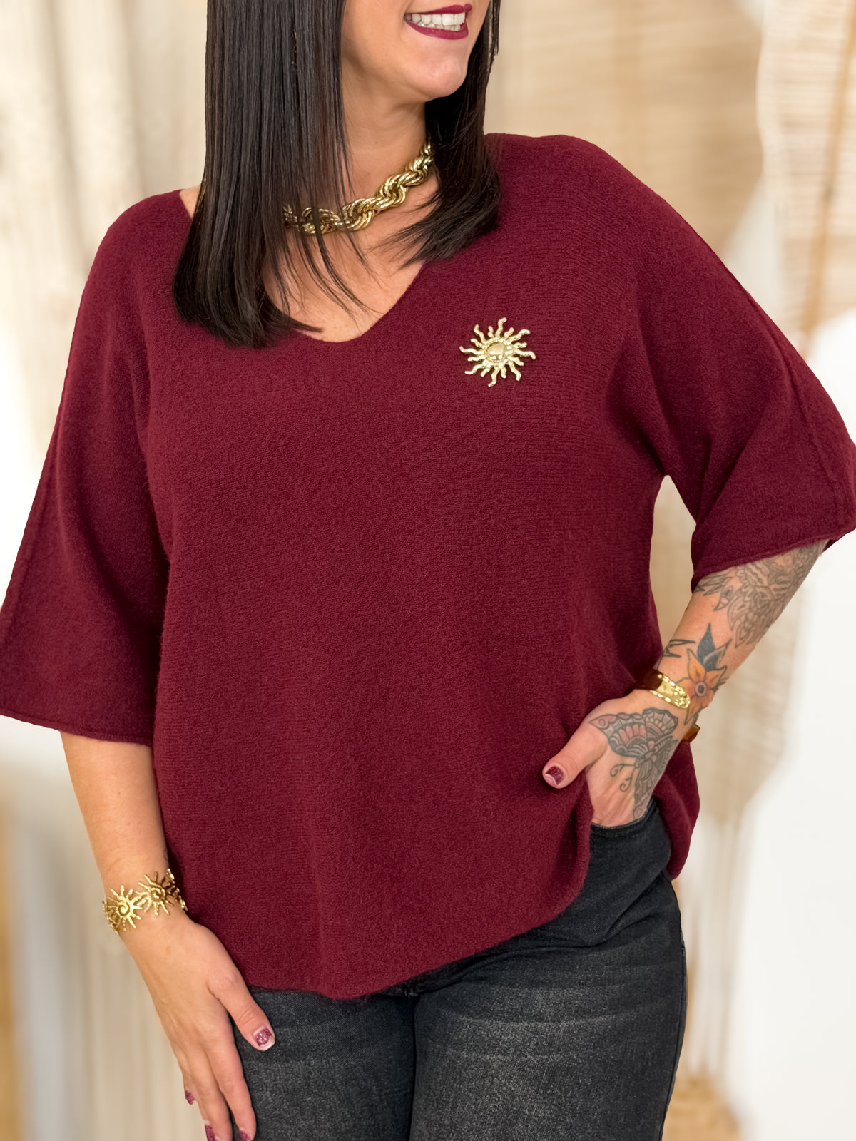 Pull oversize grande taille Alma bordeaux