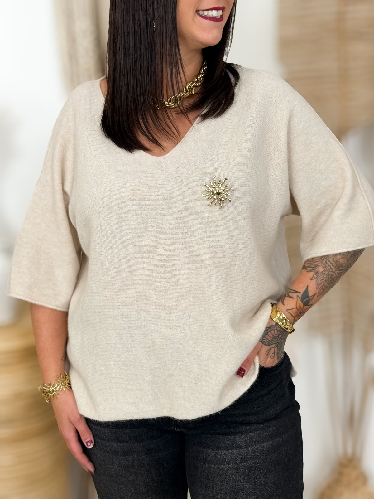 Pull oversize grande taille Alma beige
