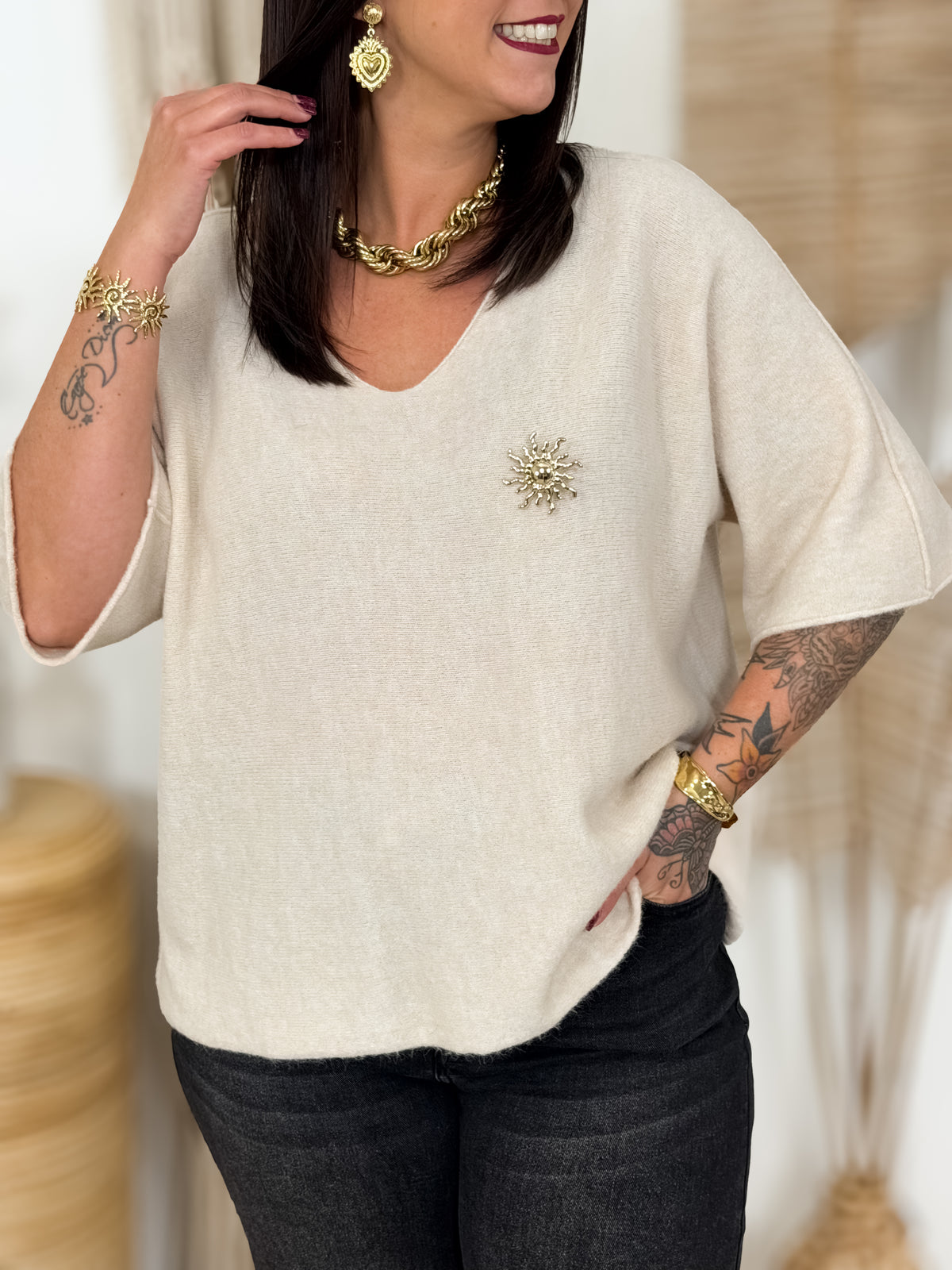 Pull oversize grande taille Alma beige