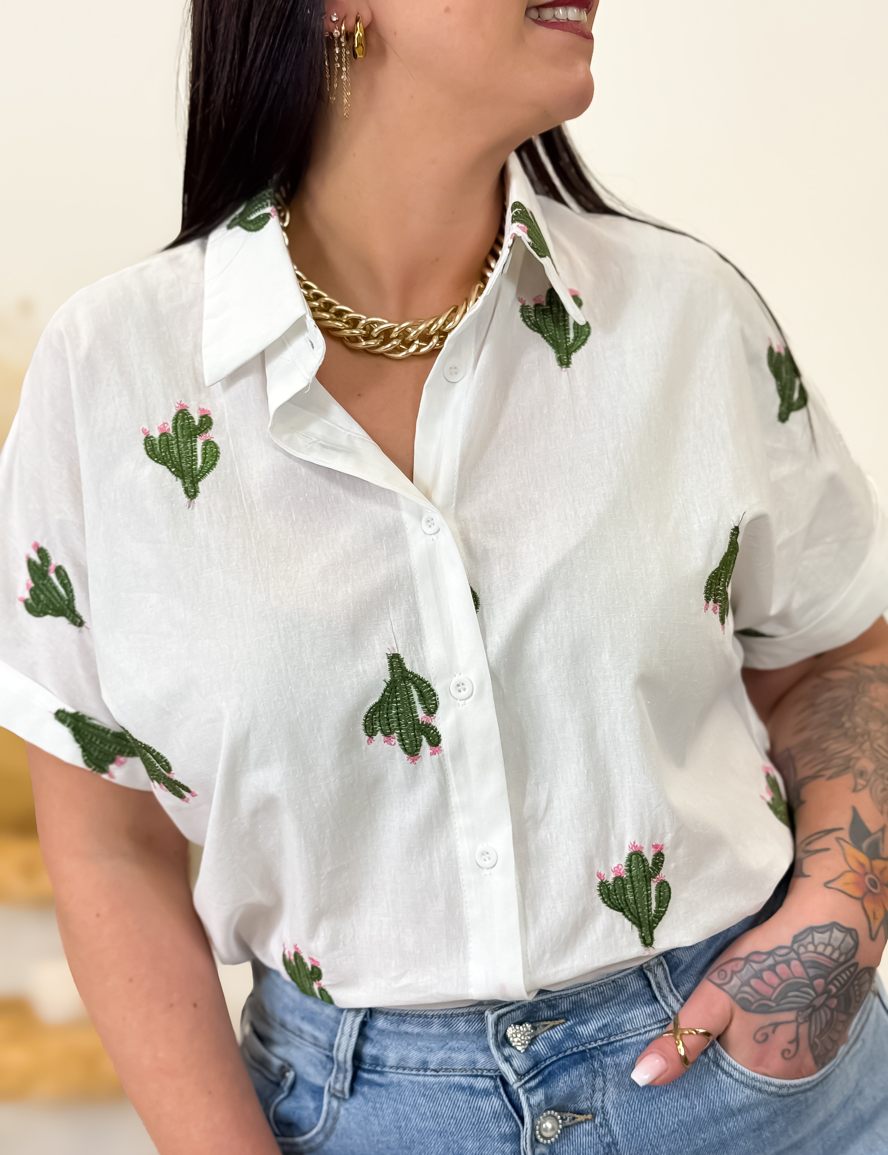 Chemise - Cactus - Blanc