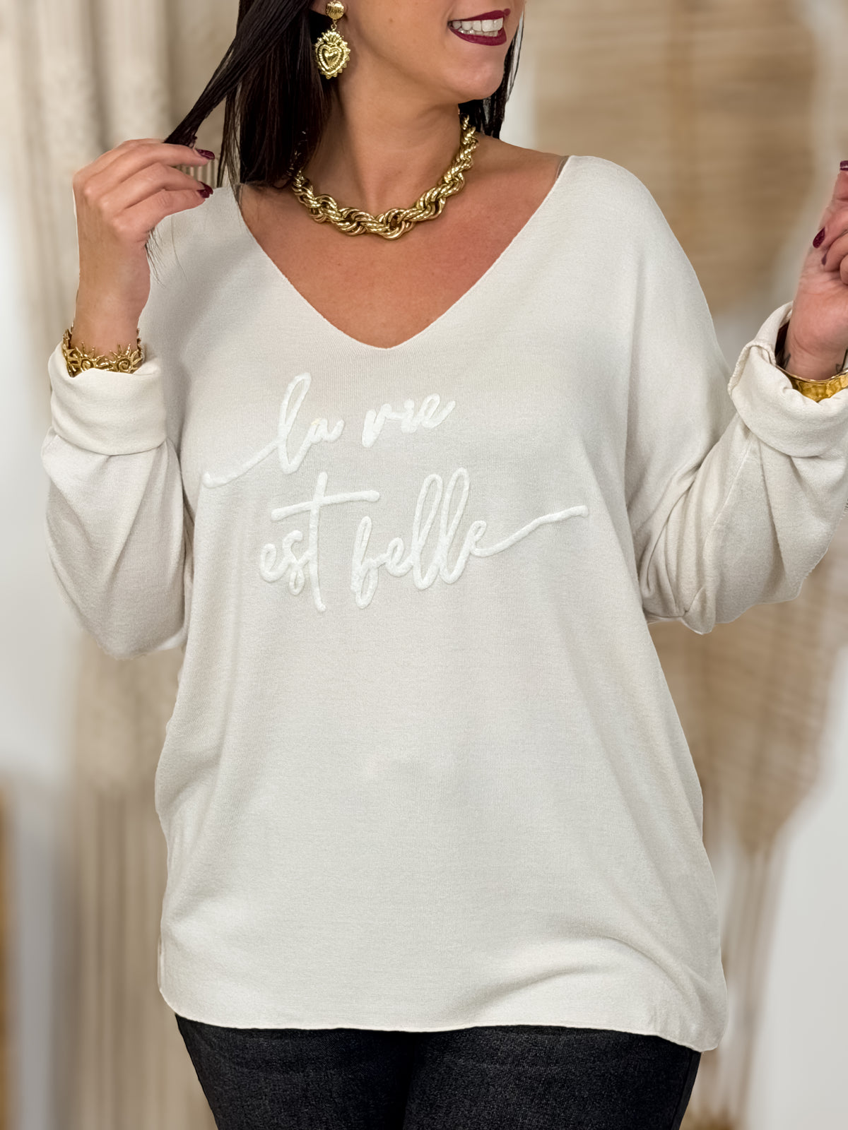 Pull grande taille Bella beige