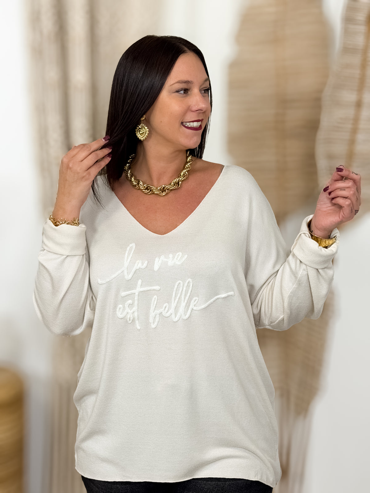 Pull grande taille Bella beige