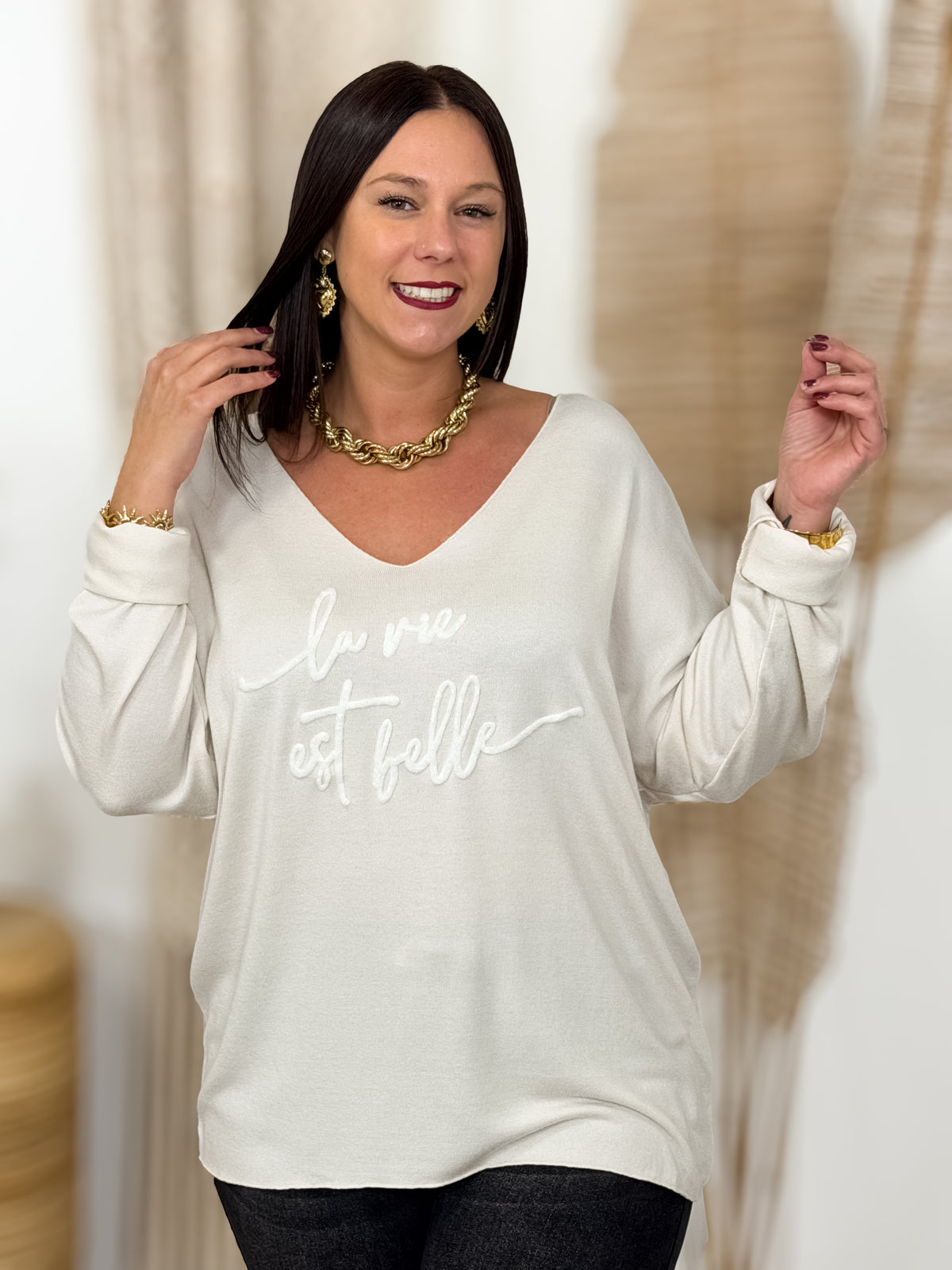 Pull grande taille Bella beige