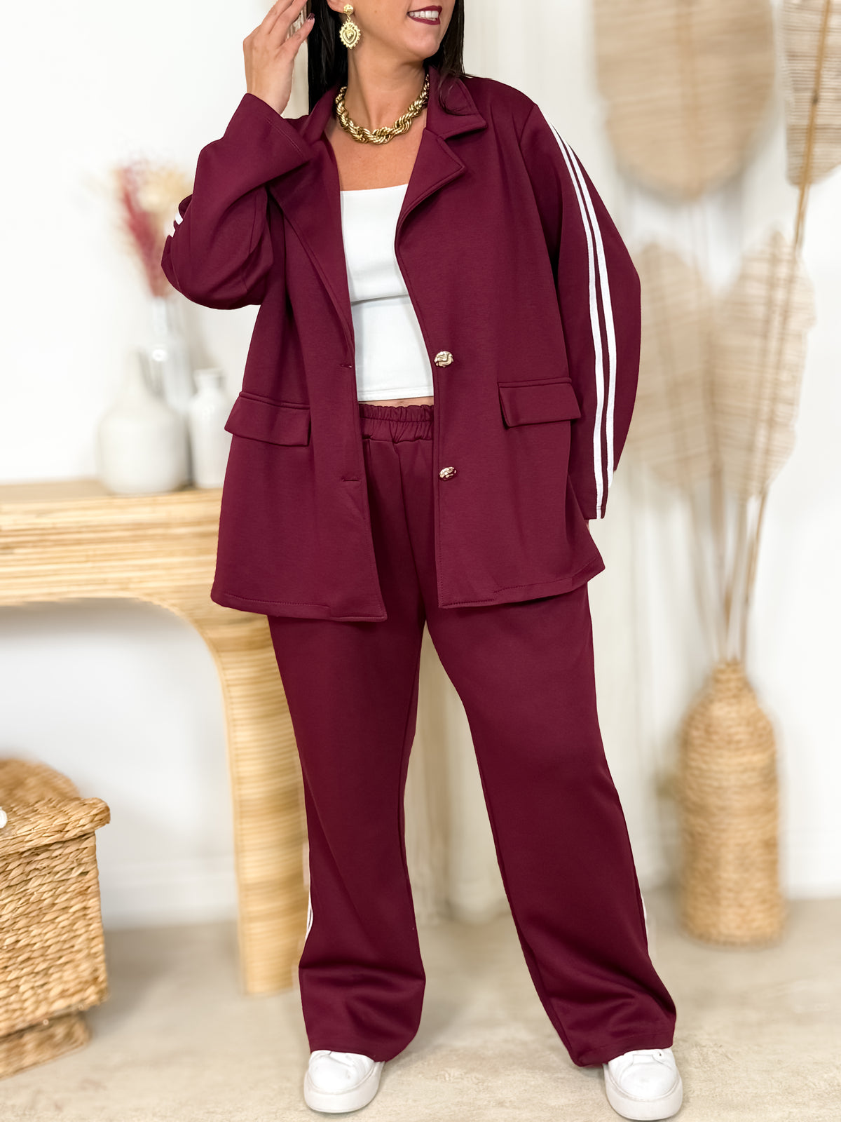 Ensemble blazer et pantalon grande taille Amaria bordeaux