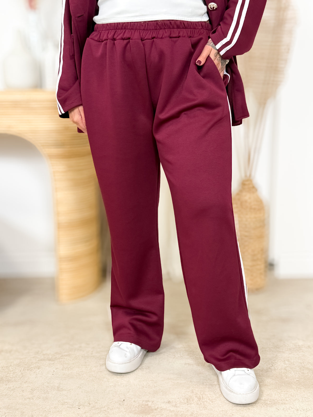 Ensemble blazer et pantalon grande taille Amaria bordeaux
