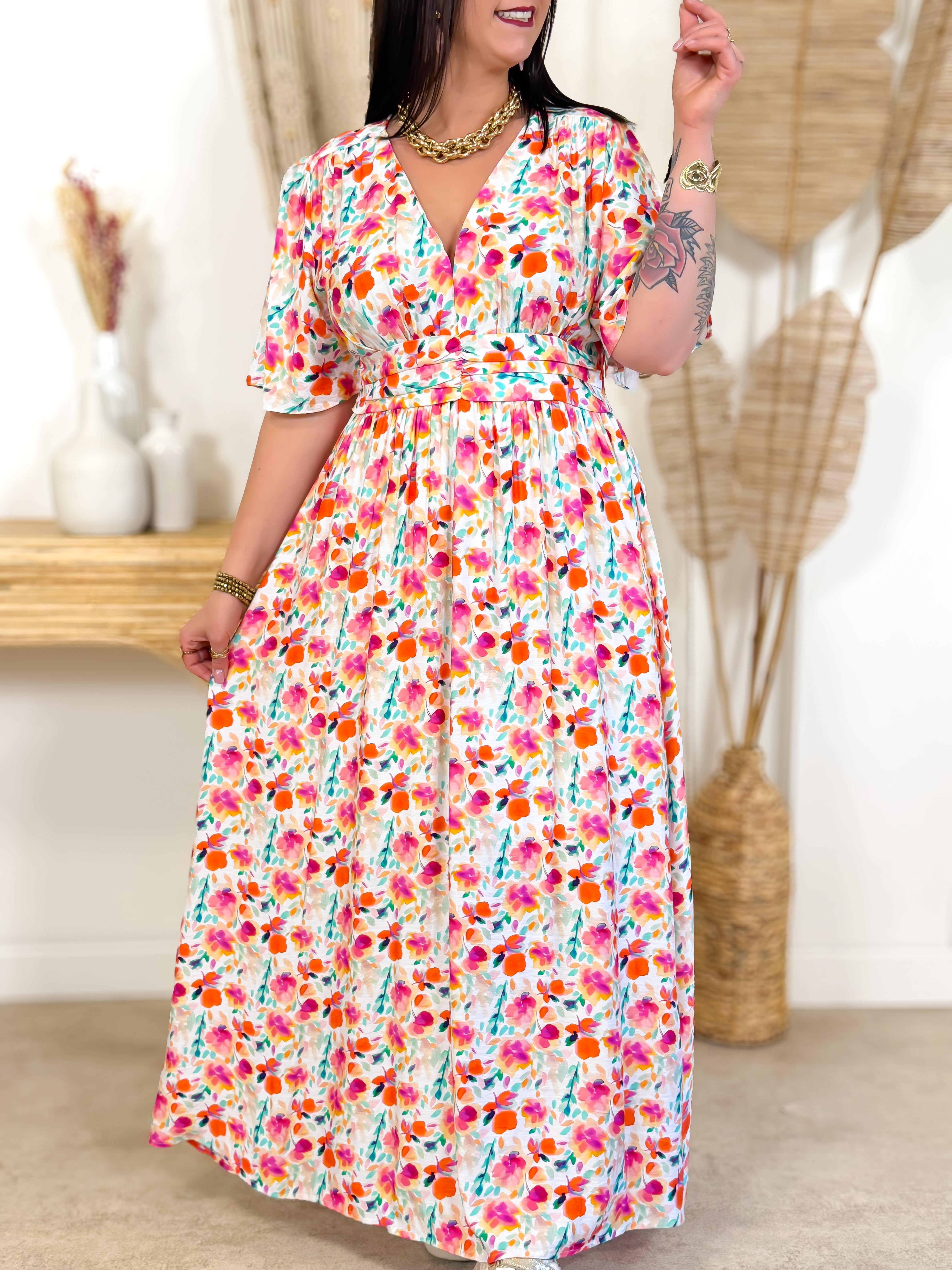 Robe Longue - Ilaria - Orange & Magenta