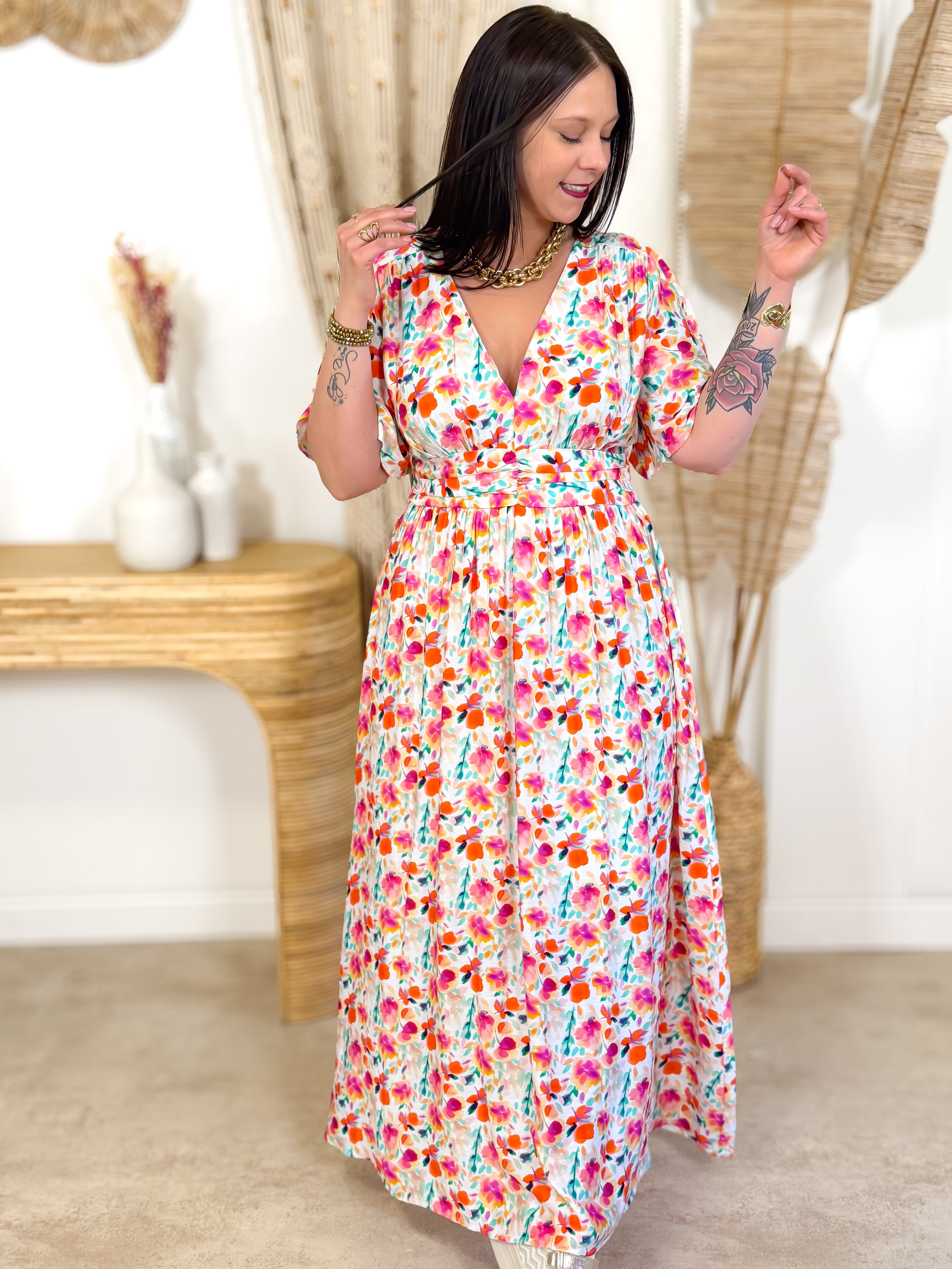 Robe Longue - Ilaria - Orange & Magenta