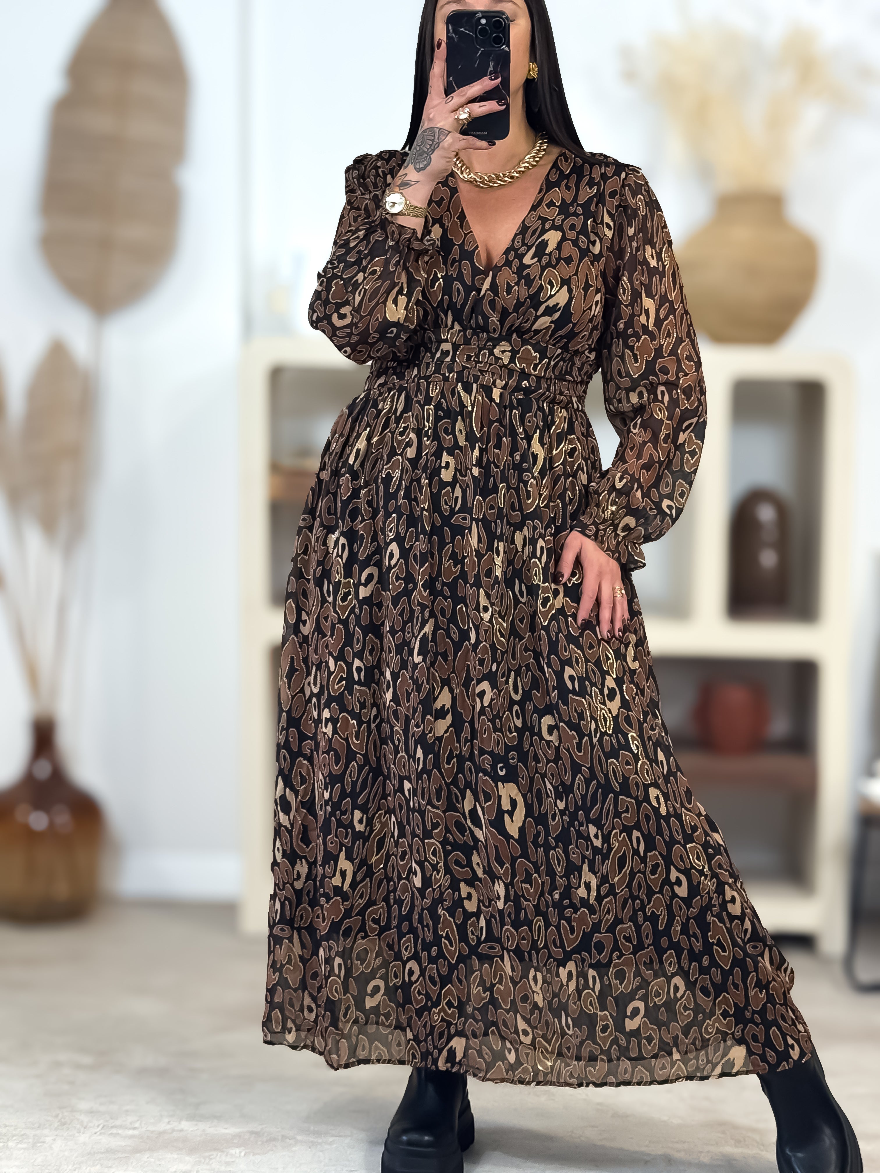 Robe Longue - Marjorie - Noir & Brun