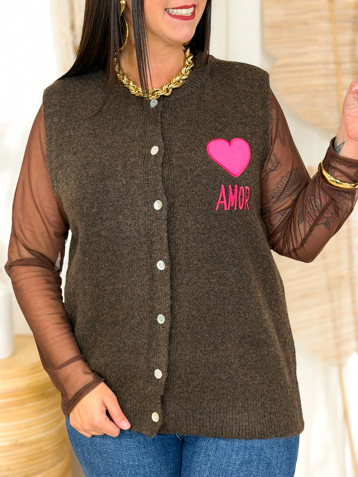 Gilet sans manches grande taille chocolat Lovies – photo 11