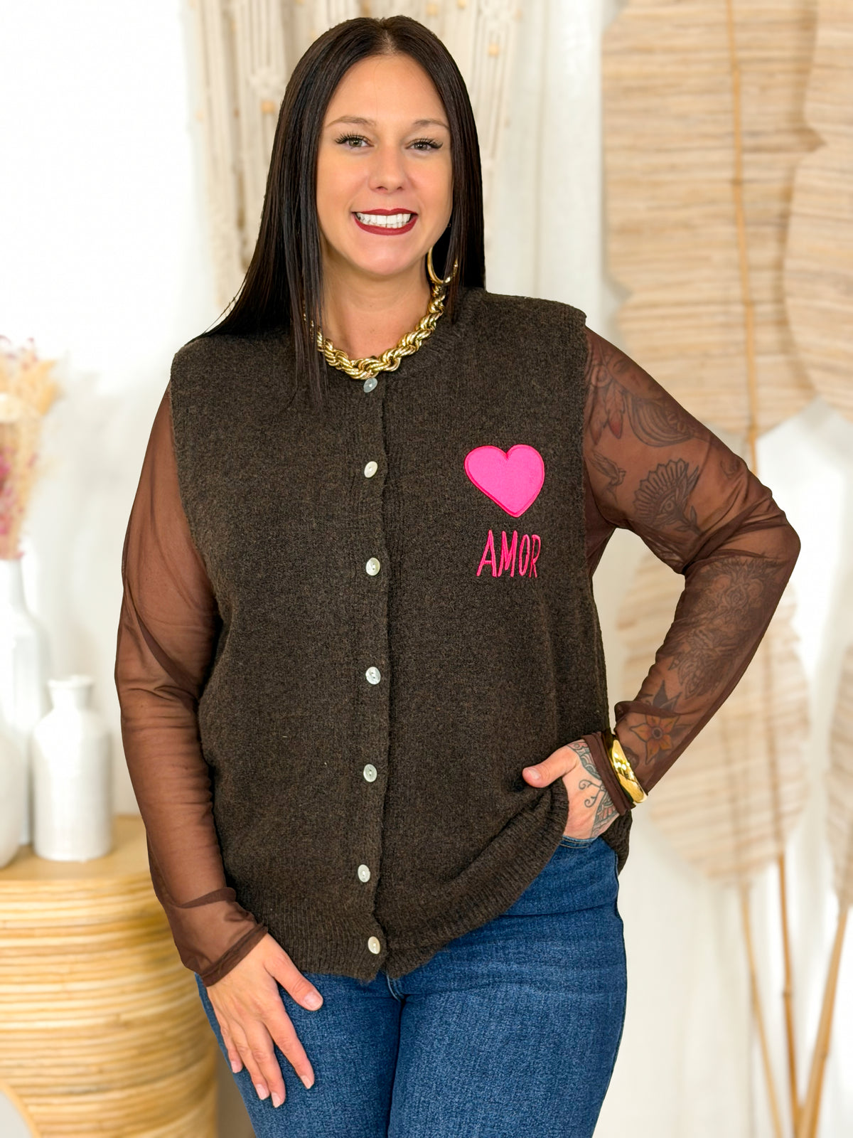 Gilet sans manches grande taille chocolat Lovies – photo 7