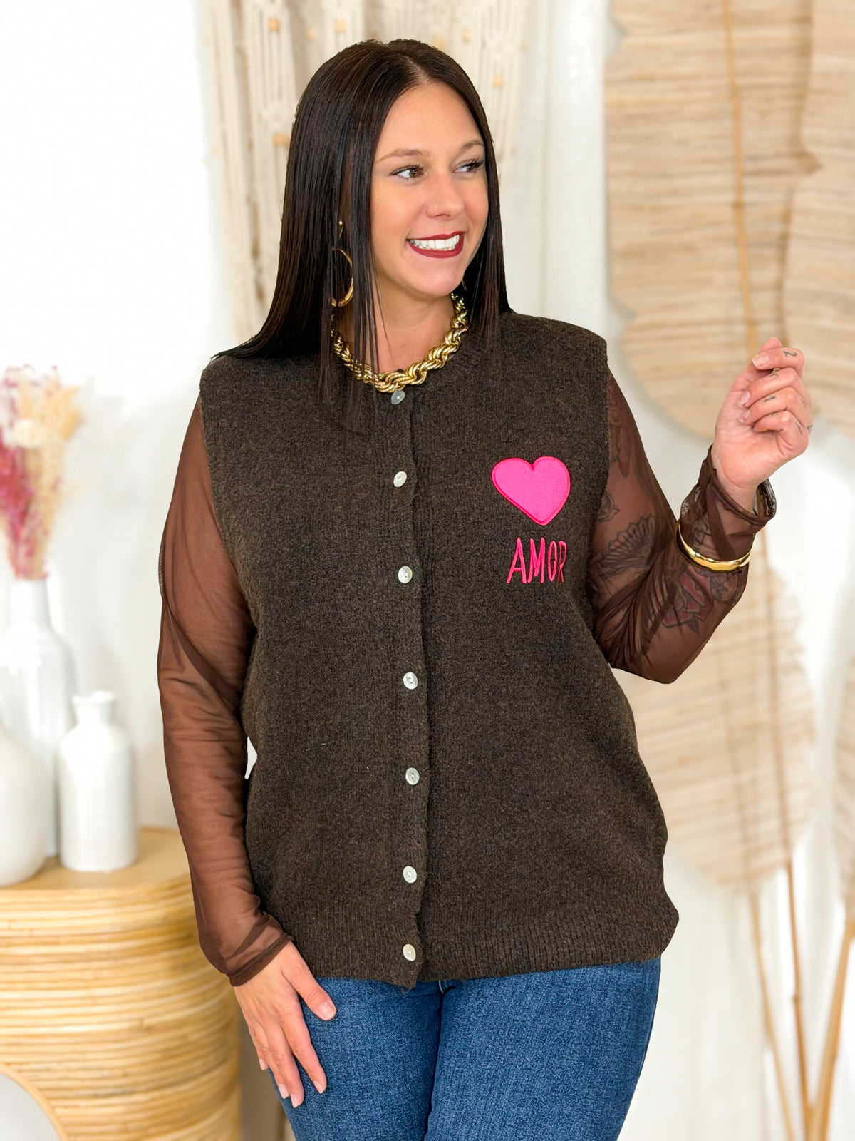 Gilet sans manches grande taille chocolat Lovies – photo 5