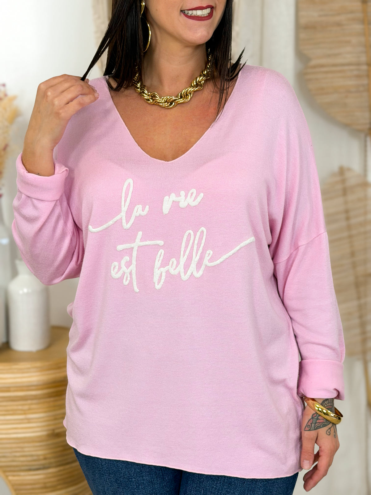 Pull grande taille rose Bella – photo 4