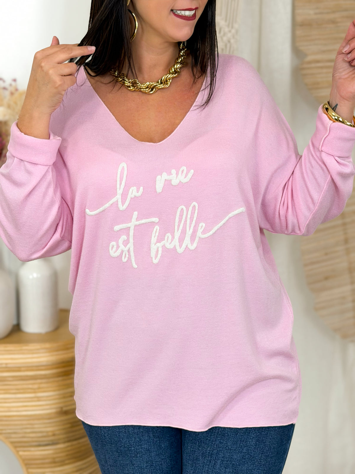 Pull grande taille rose Bella – photo 2