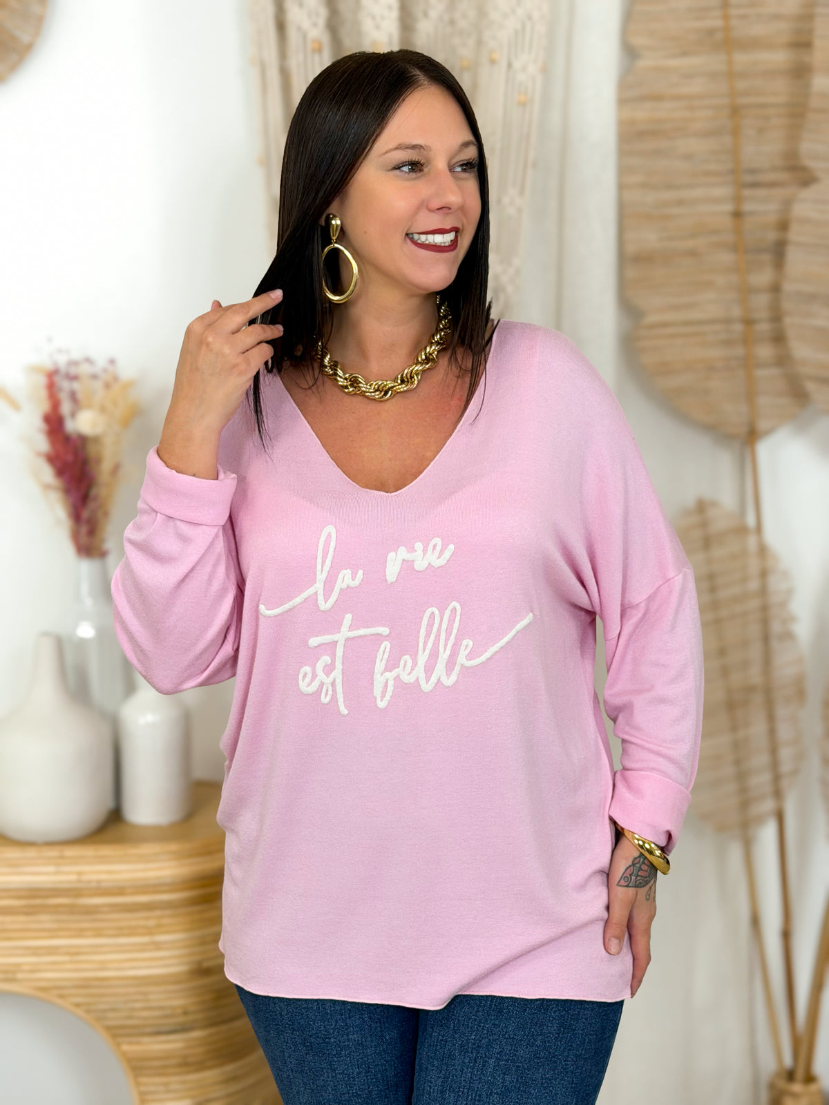 Pull grande taille rose Bella – photo 1