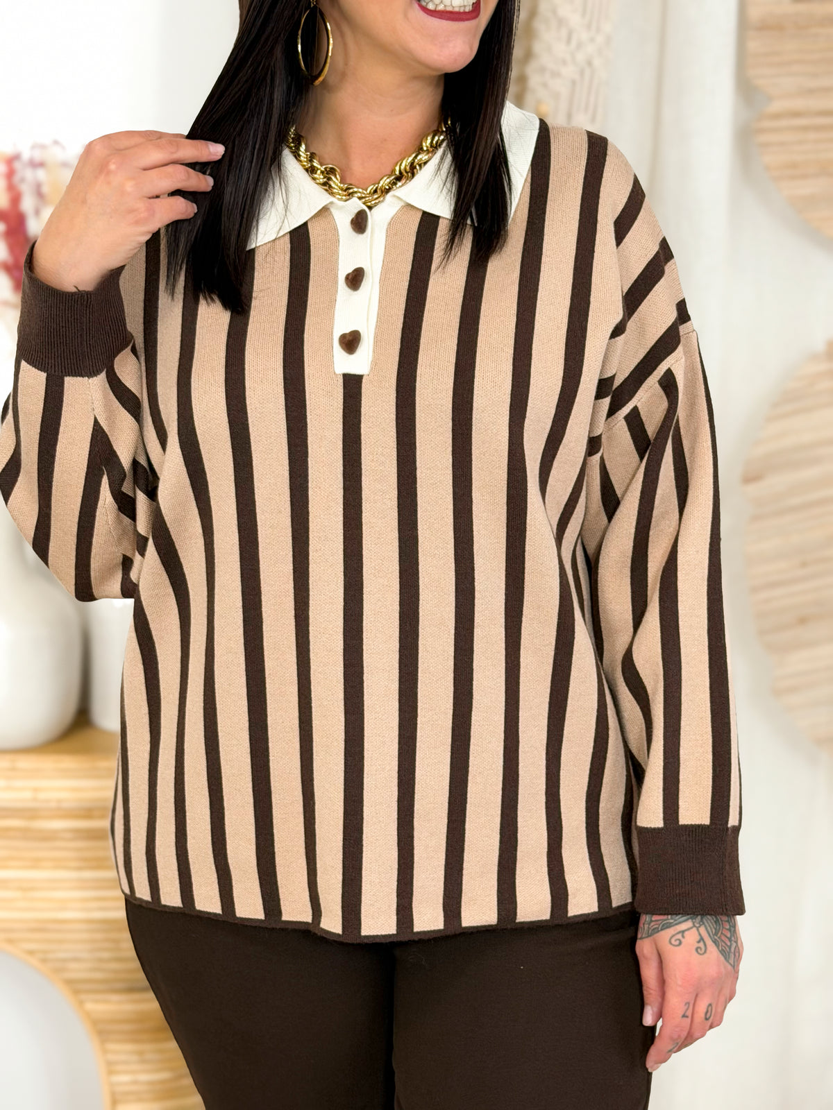 Pull grande taille beige & brun Mayra – photo 2