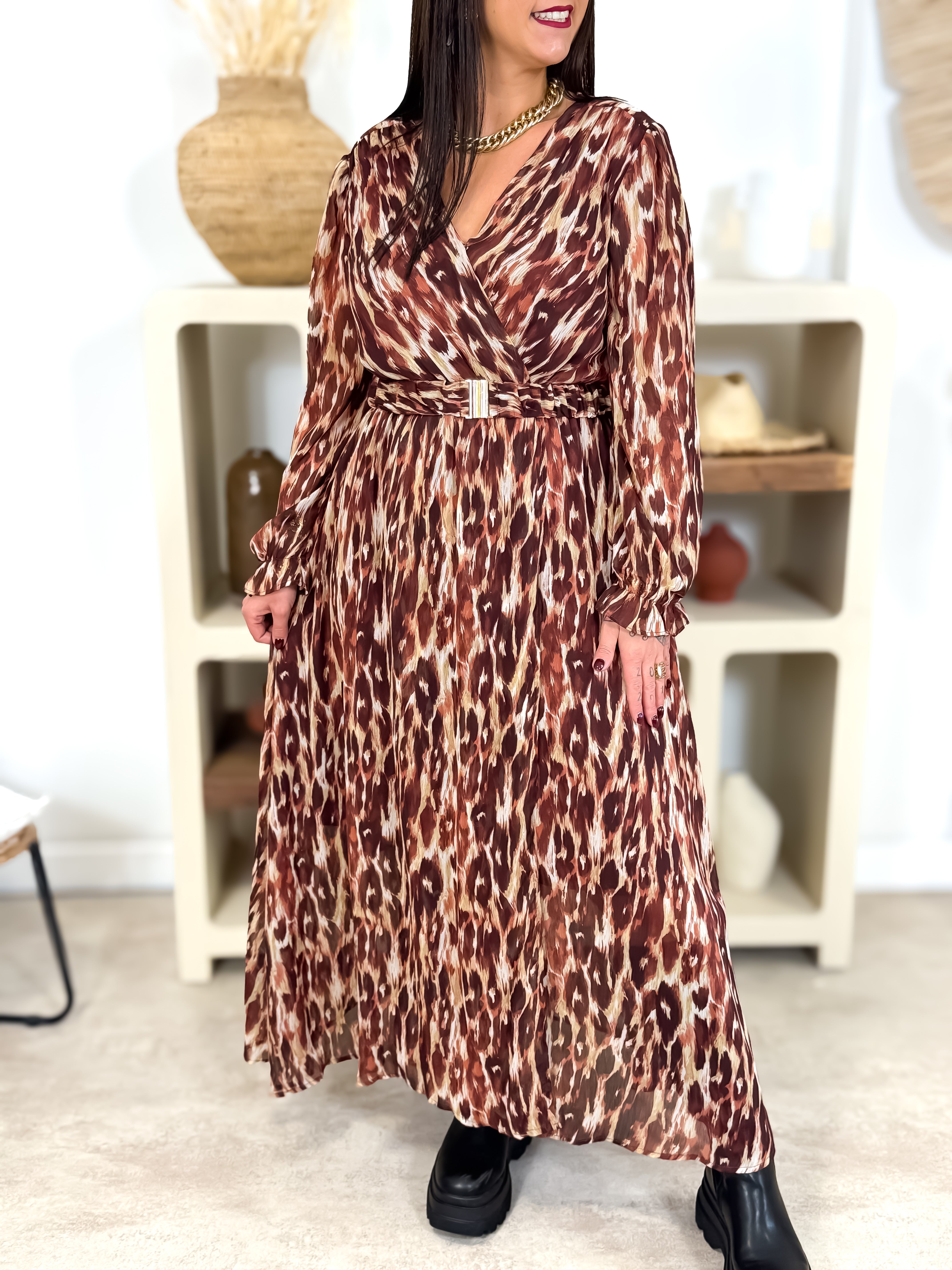 Robe Longue - Laora - Chocolat & Beige