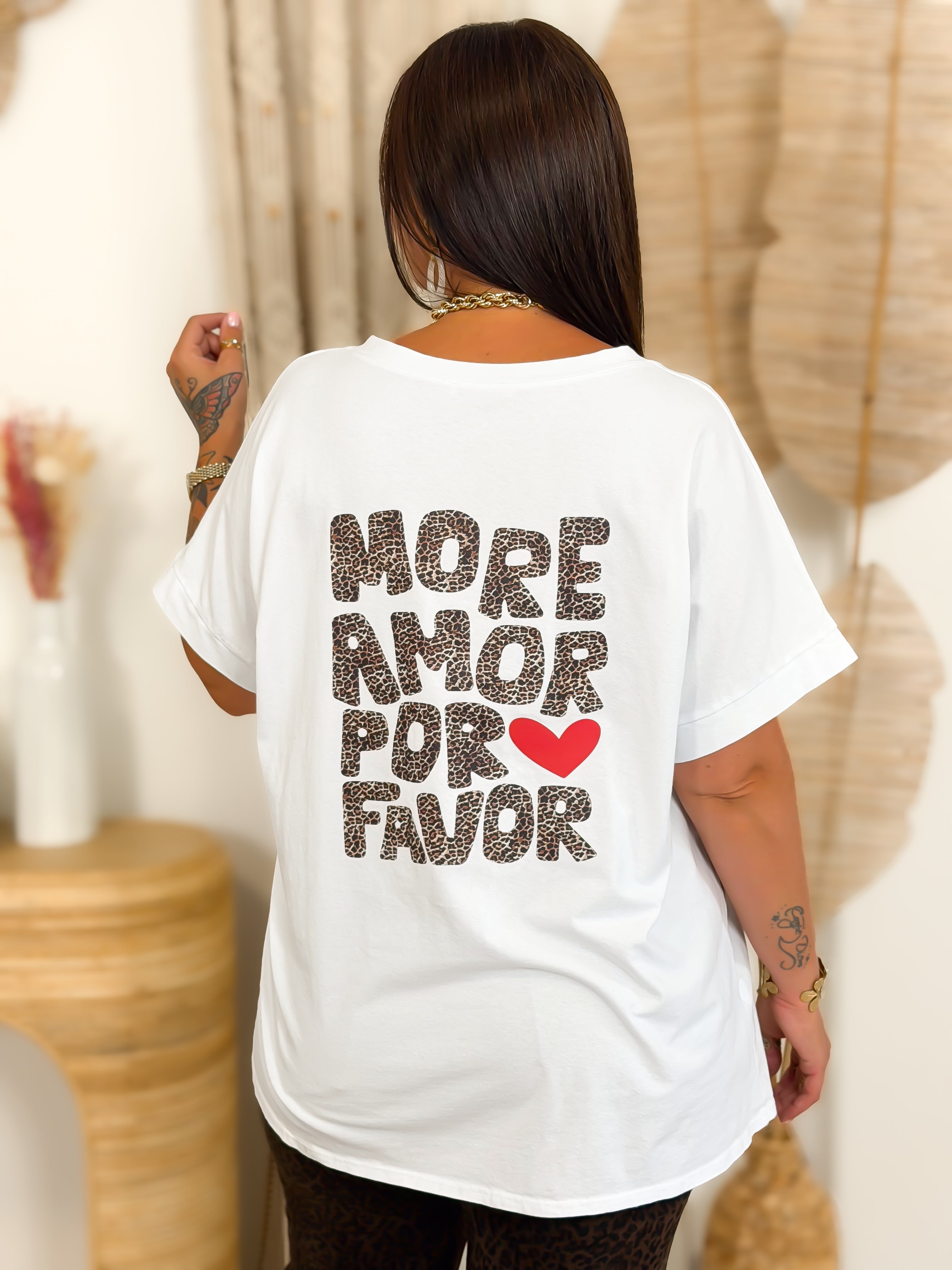 T-shirt - Amor - Blanc & Léopard