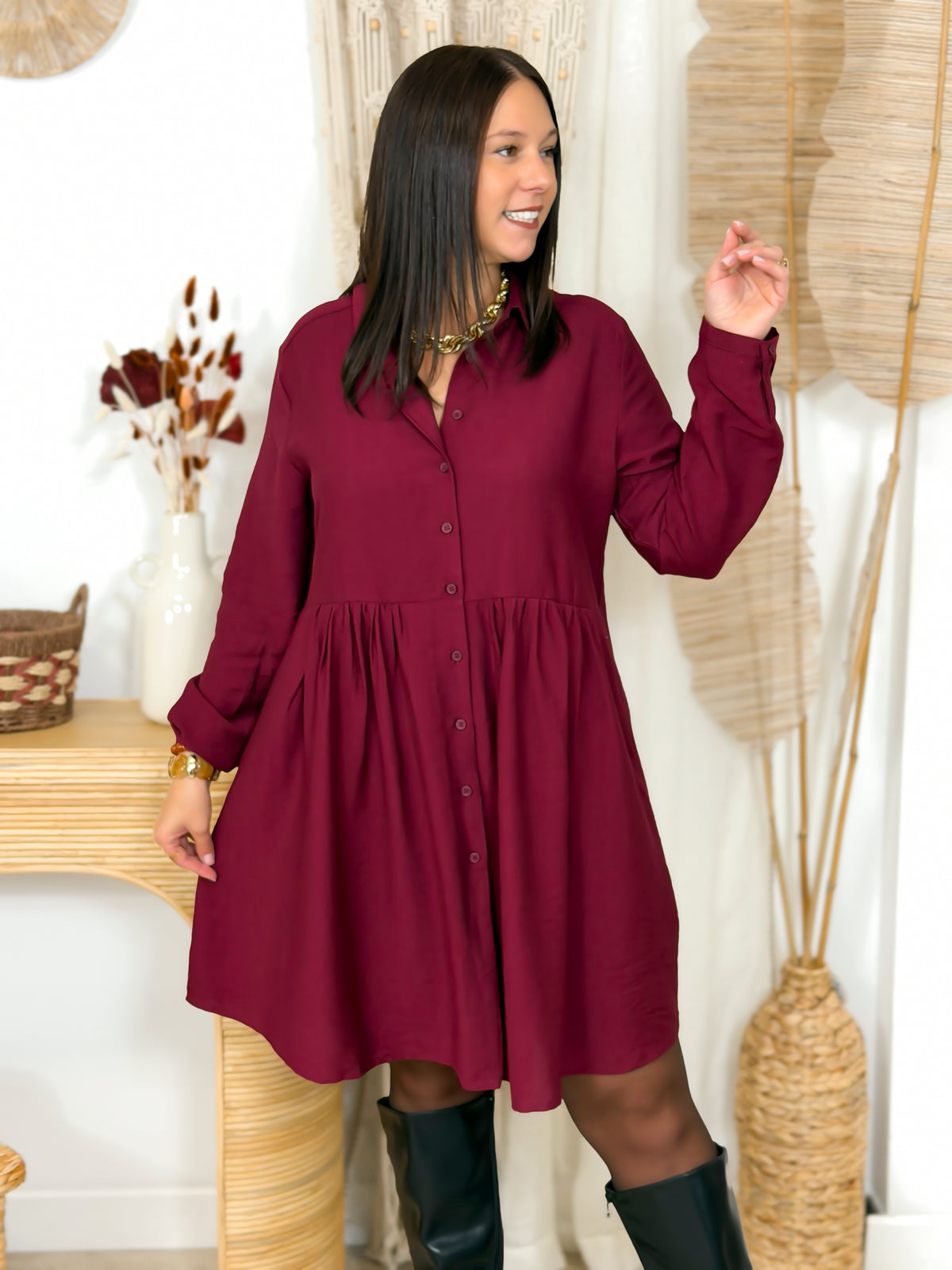 Robe chemise courte grande taille bordeaux – photo 12
