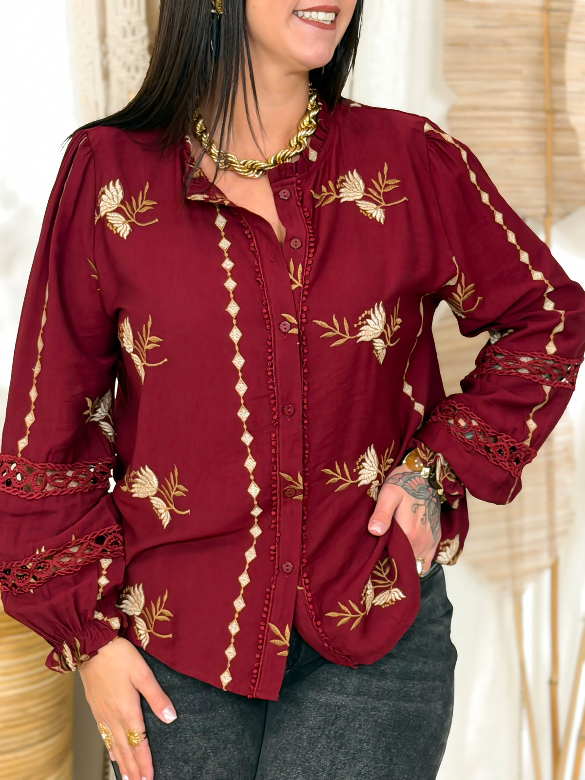 Blouse grande taille bordeaux – photo 1