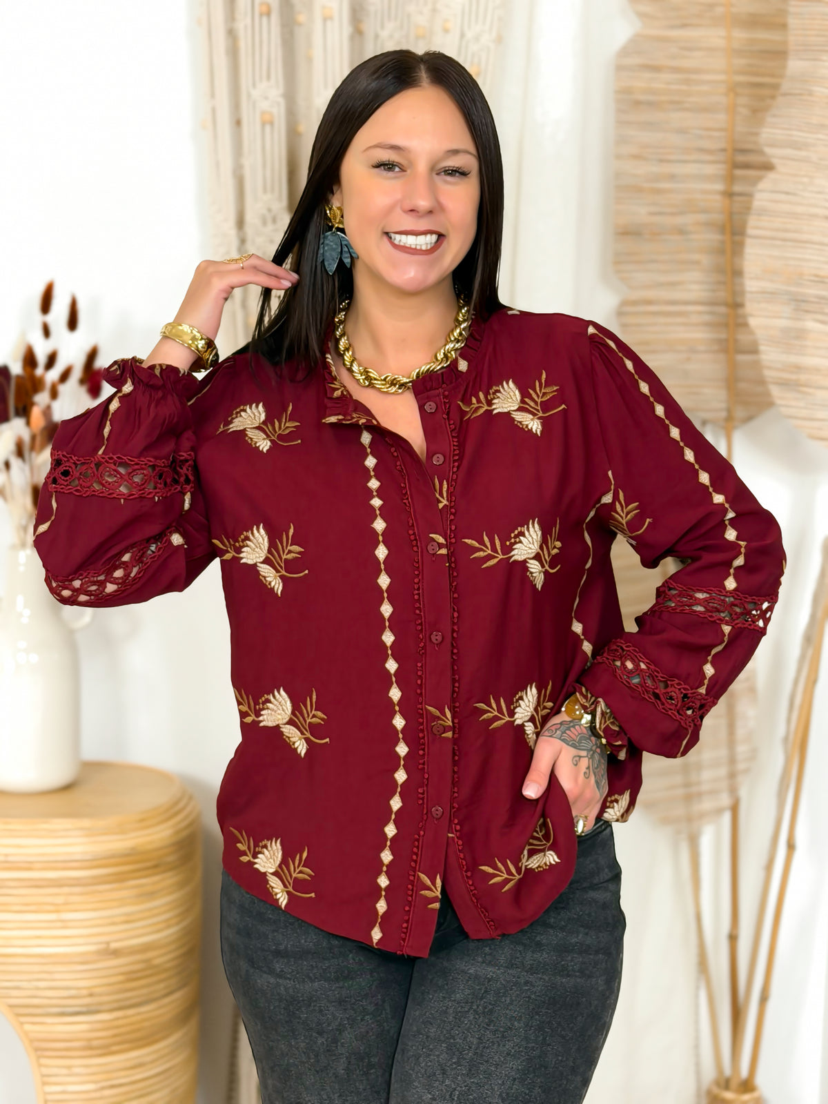Blouse grande taille bordeaux – photo 2