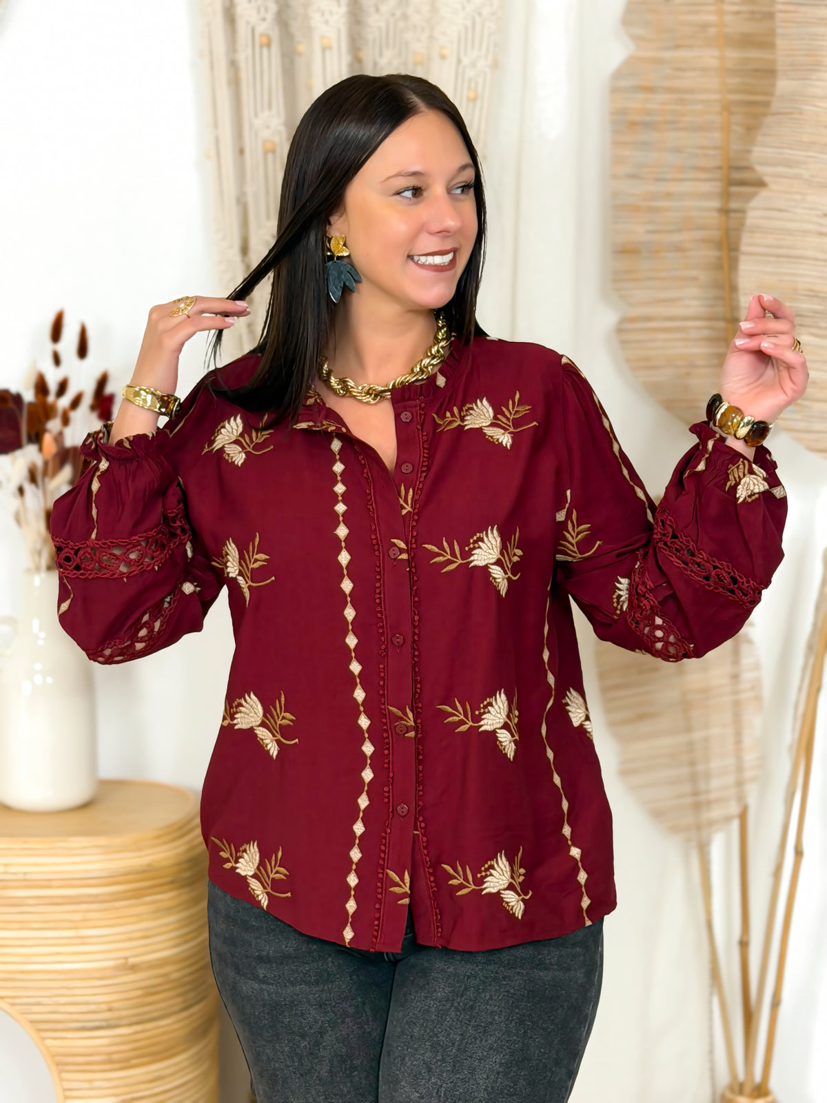 Blouse grande taille bordeaux – photo 3