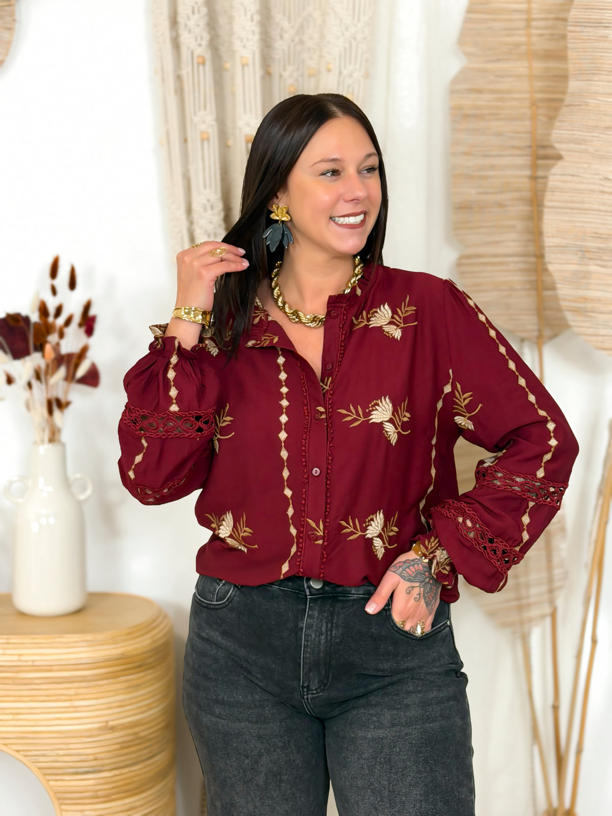 Blouse grande taille bordeaux – photo 7