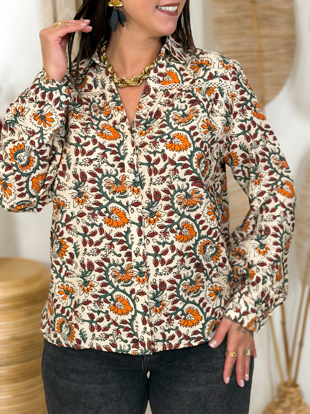 Blouse grande taille écru et orange – photo 2