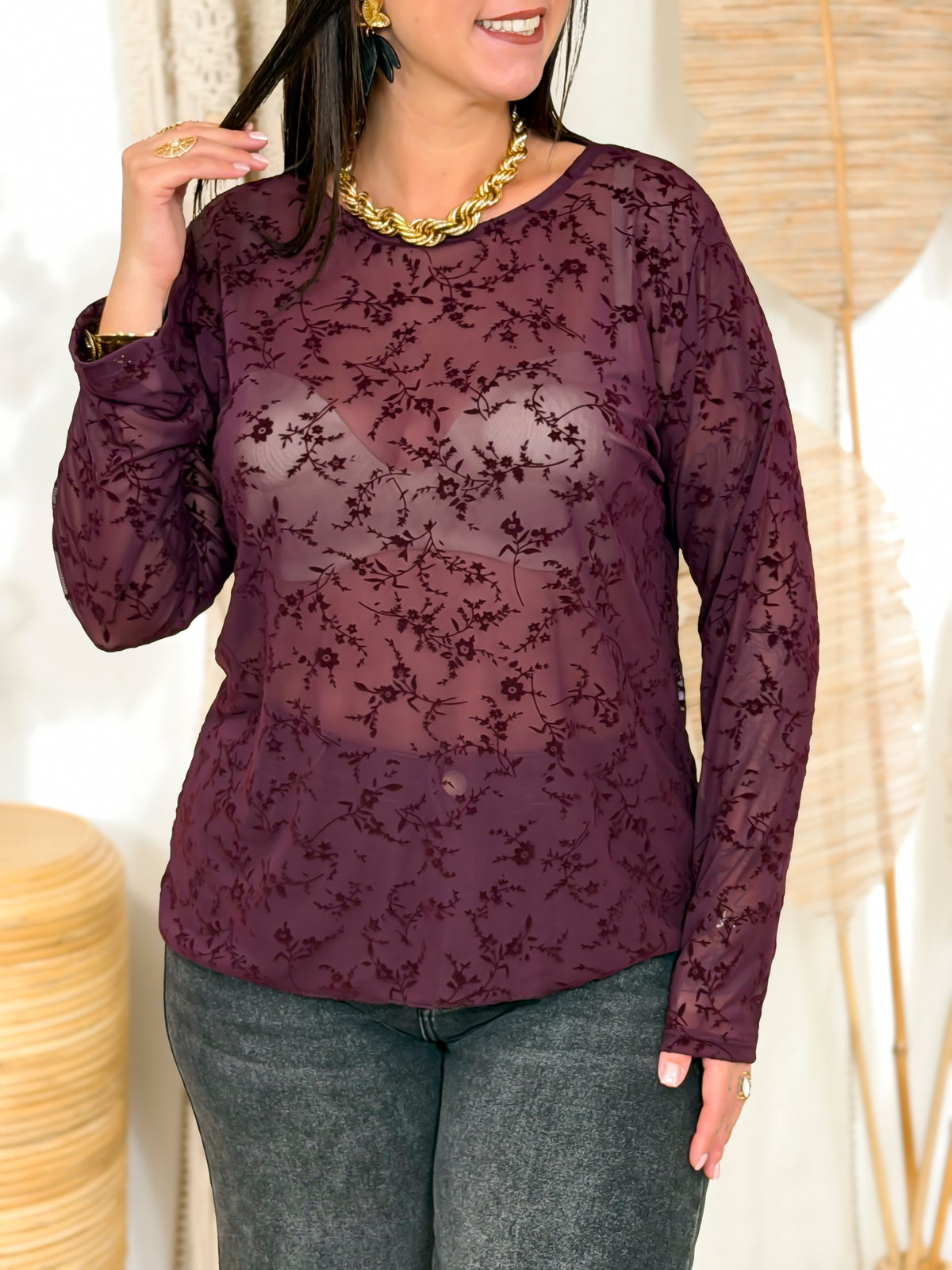 Top résille grande taille prune – photo 3
