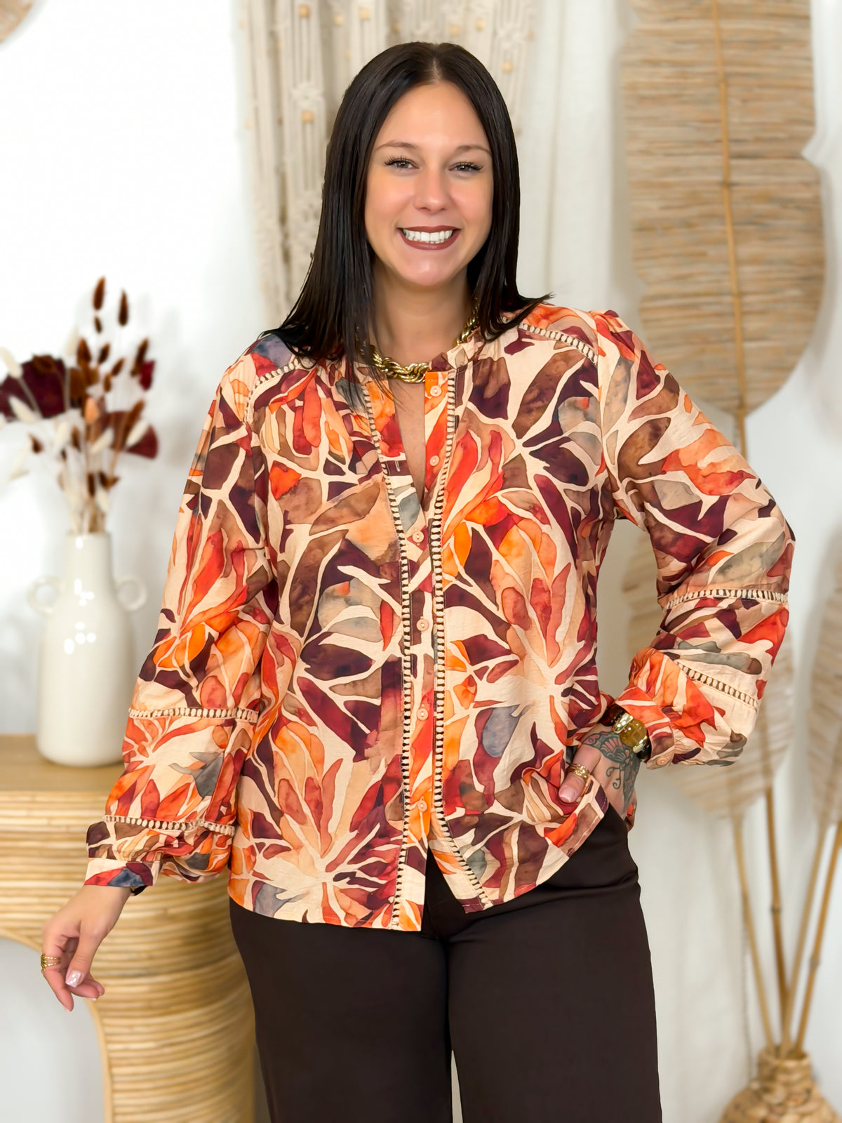 Blouse - Leslye - Orange et Bordeaux