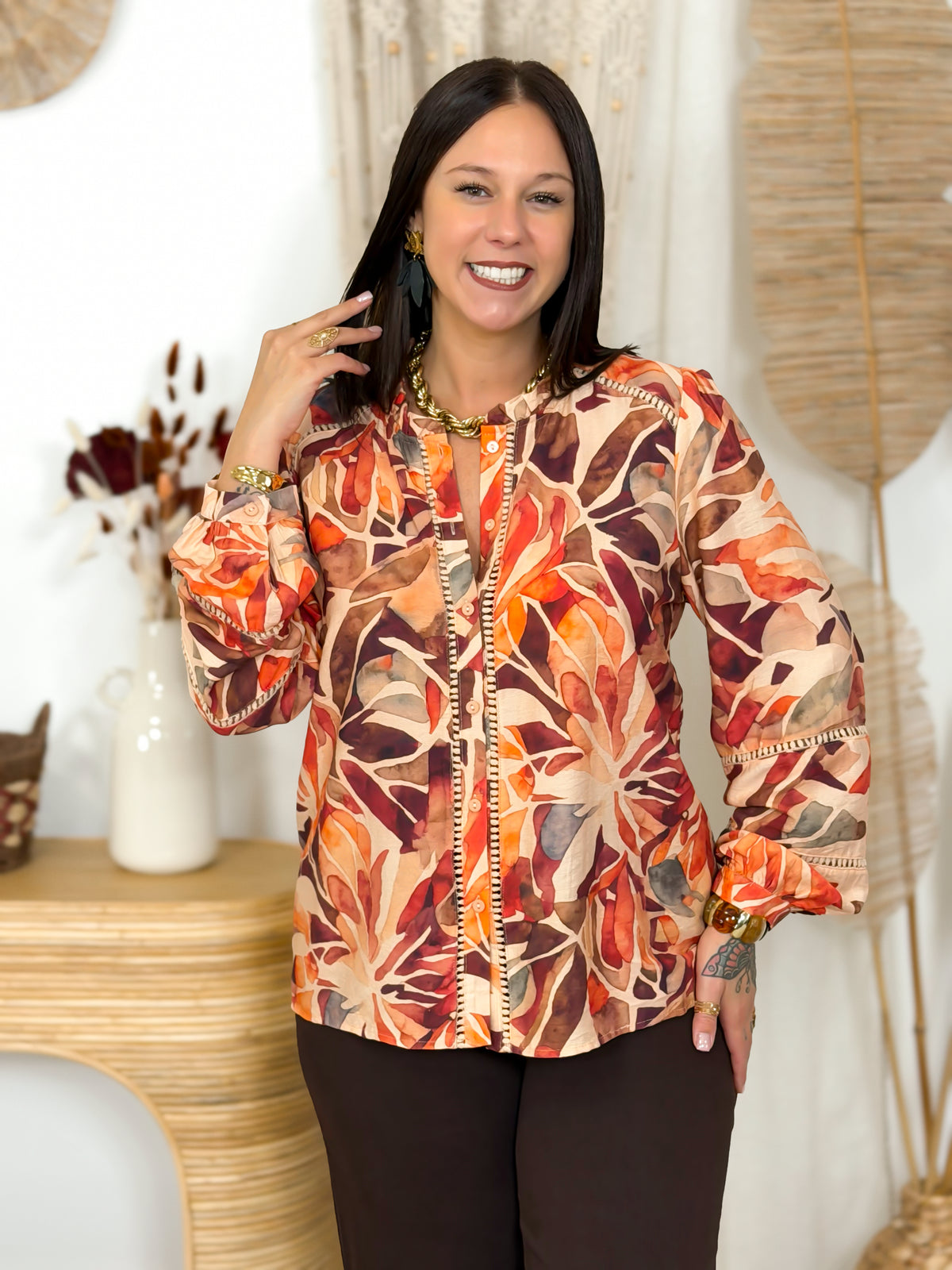 Blouse - Leslye - Orange et Bordeaux