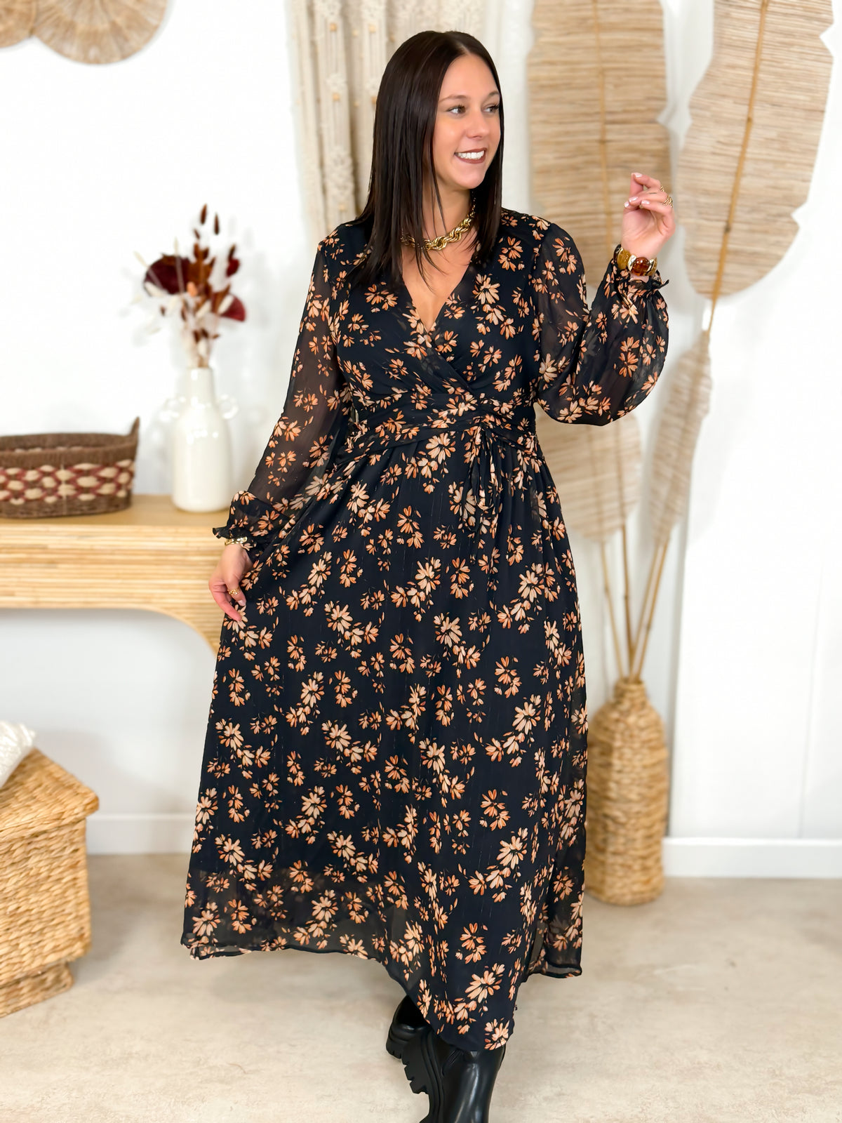 Robe longue grande taille noir et camel – photo 12