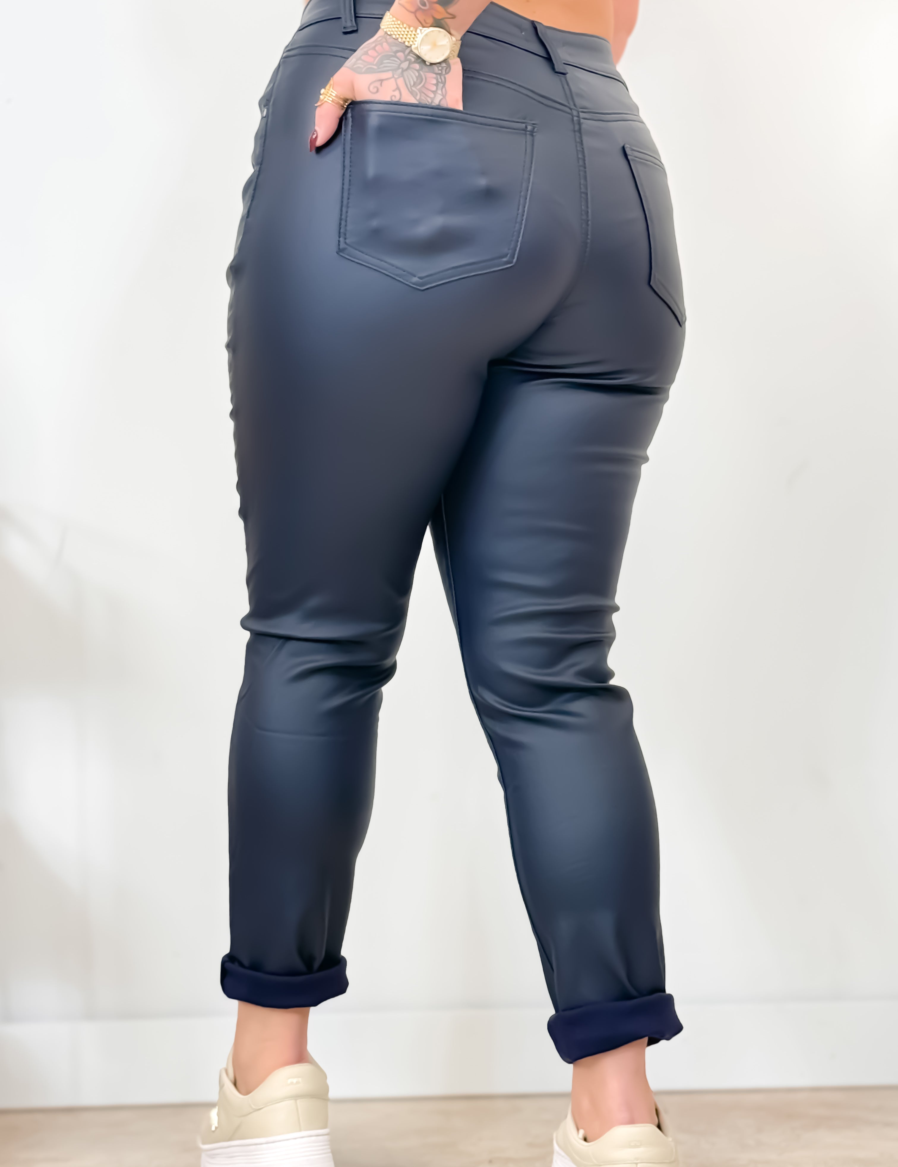 Pantalon huilé molletonné - Veronica - Bleu marine